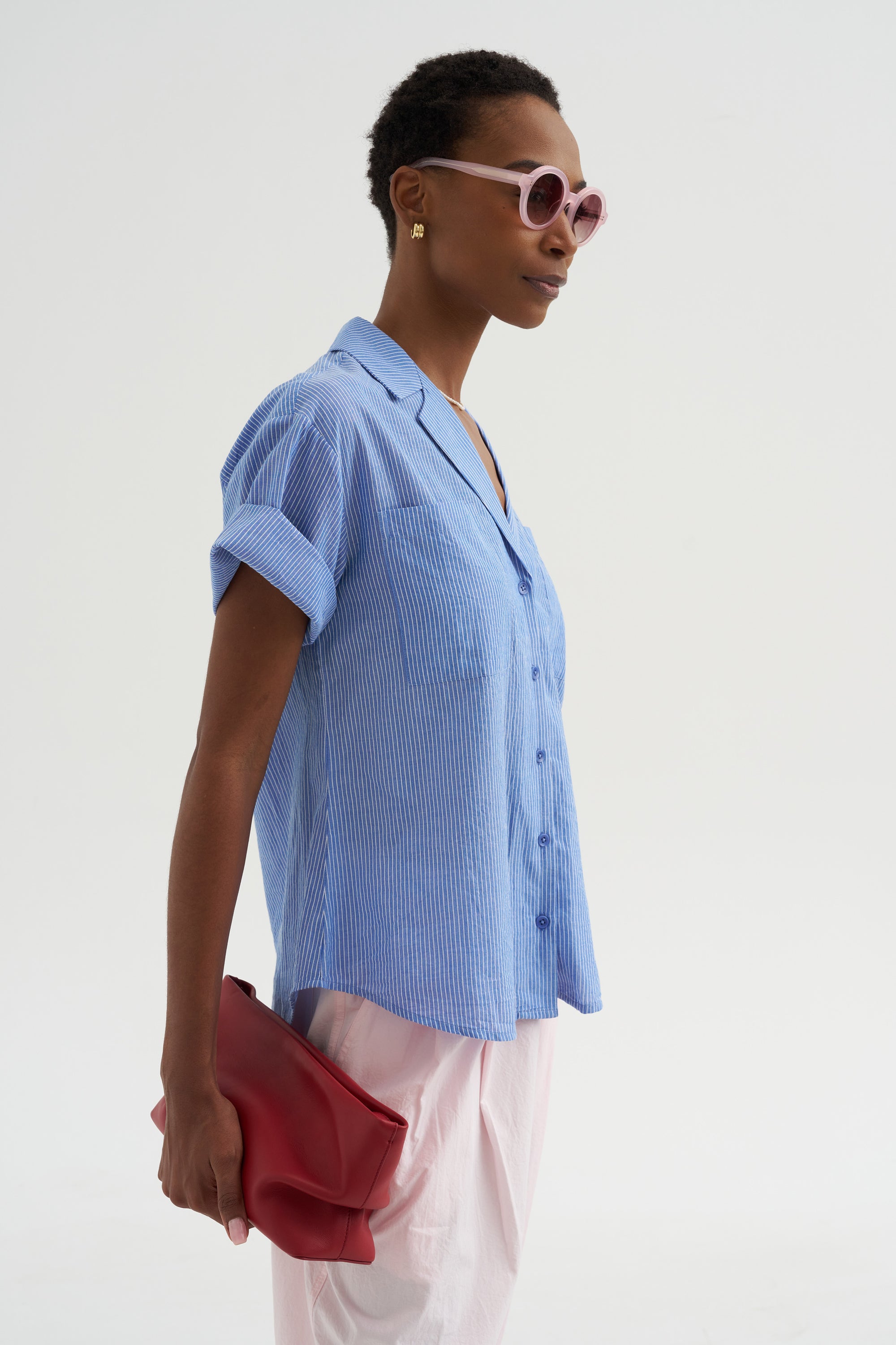 Valenti - Button Up,  Microstripe Blue &amp; Cream