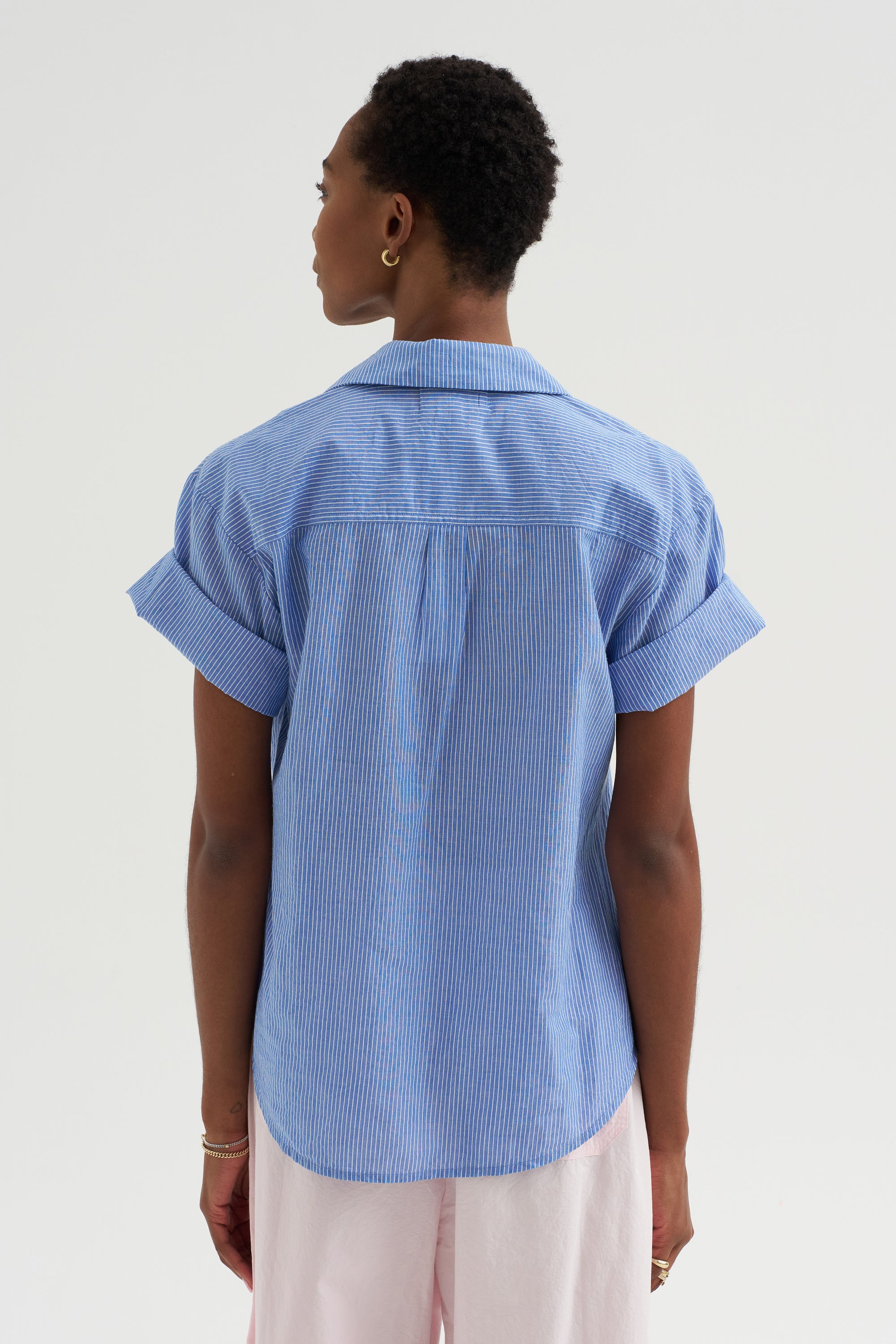 Valenti - Button Up,  Microstripe Blue &amp; Cream