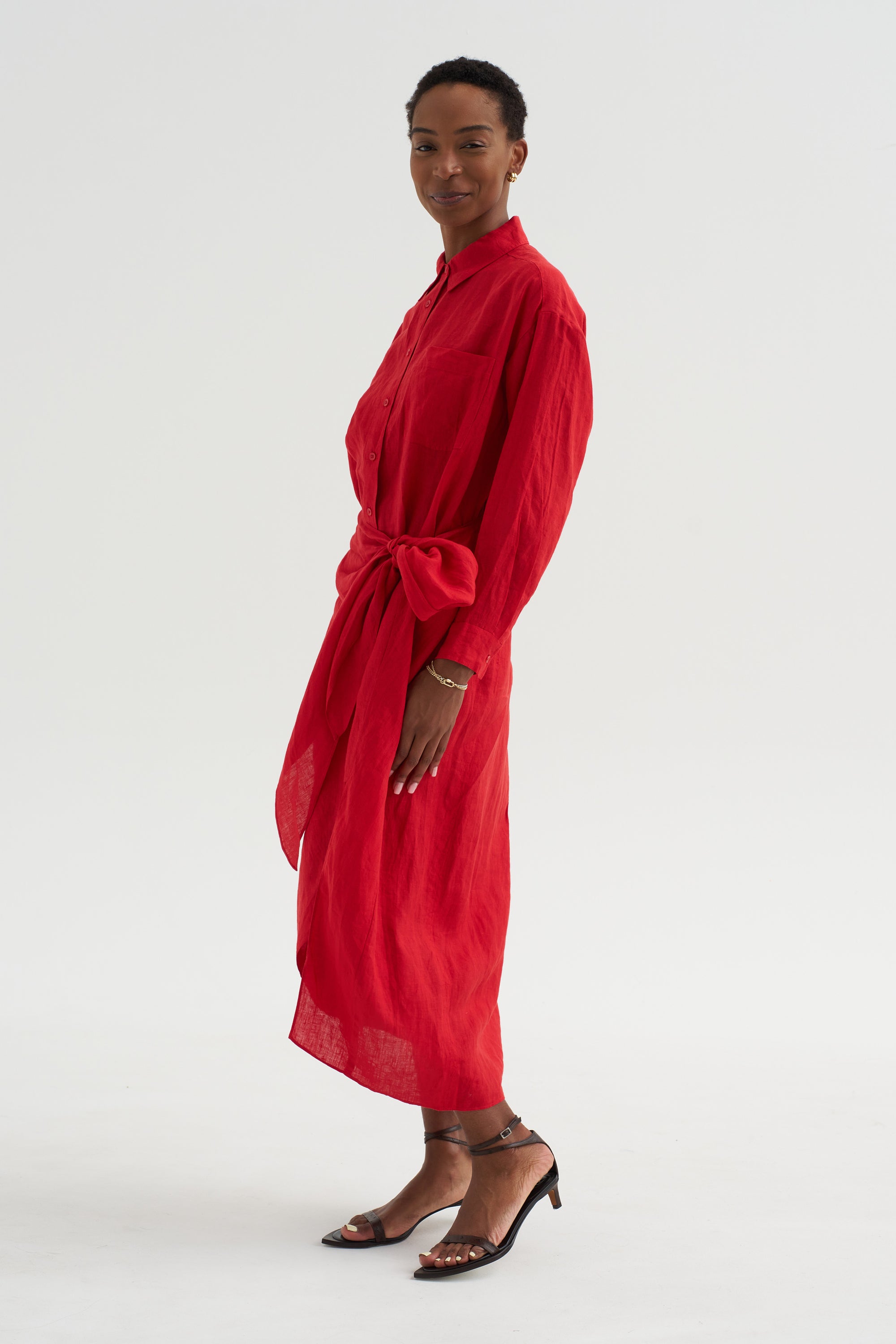 Alessandra - Sarong Shirt Dress, Red