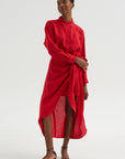 Alessandra - Sarong Shirt Dress, Red