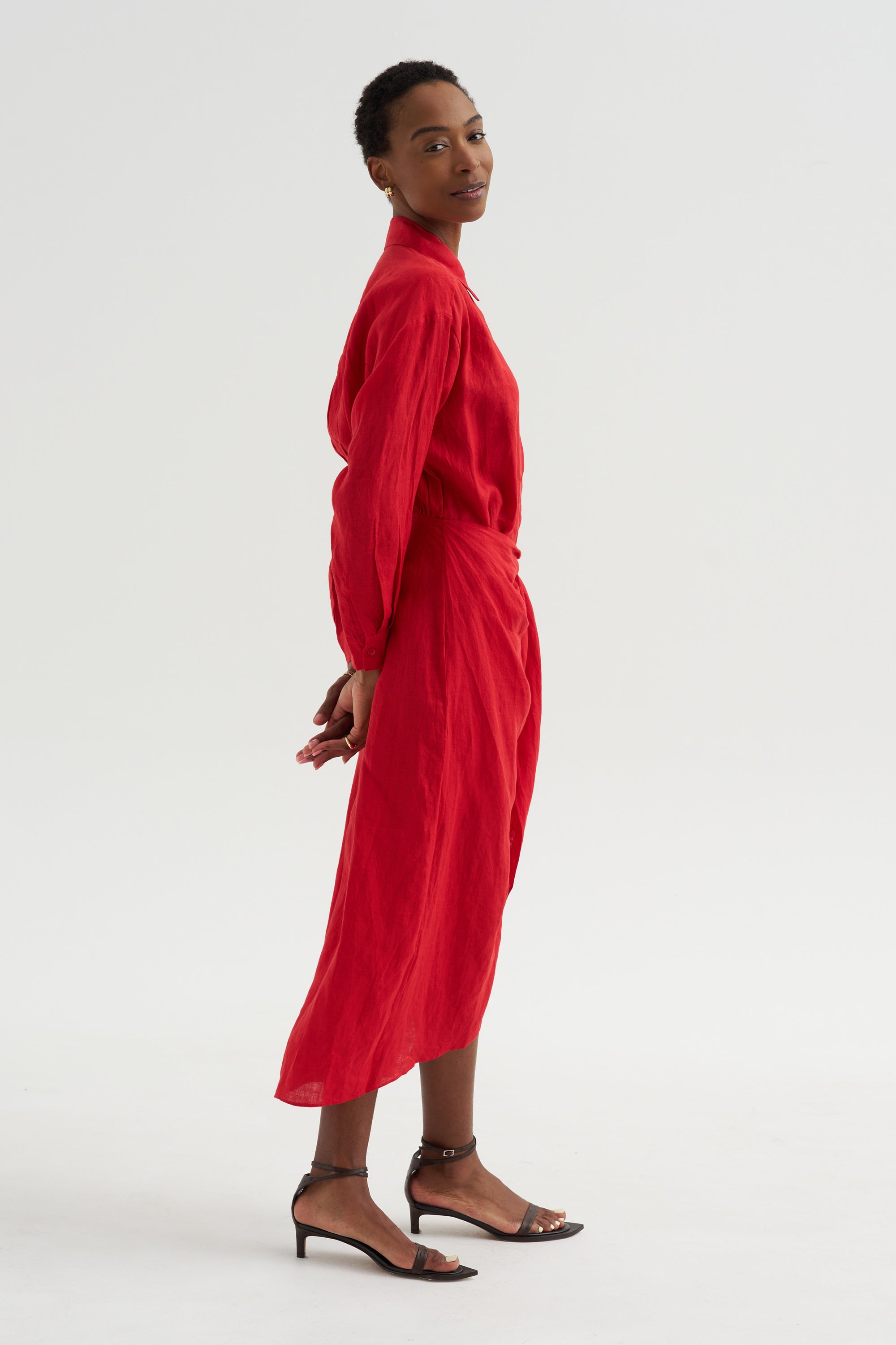 Alessandra - Sarong Shirt Dress, Red