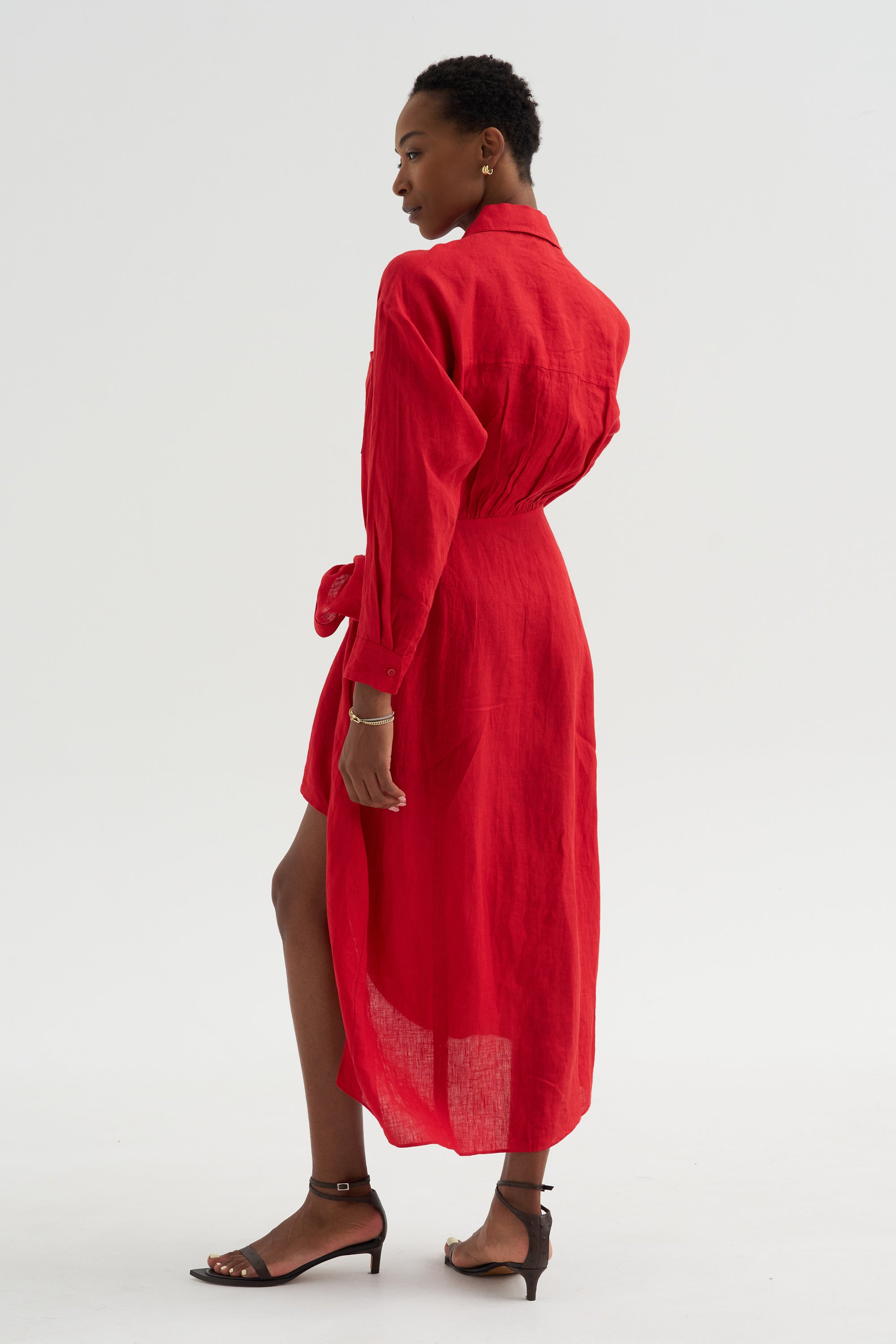 Alessandra - Sarong Shirt Dress, Red