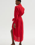 Alessandra - Sarong Shirt Dress, Red