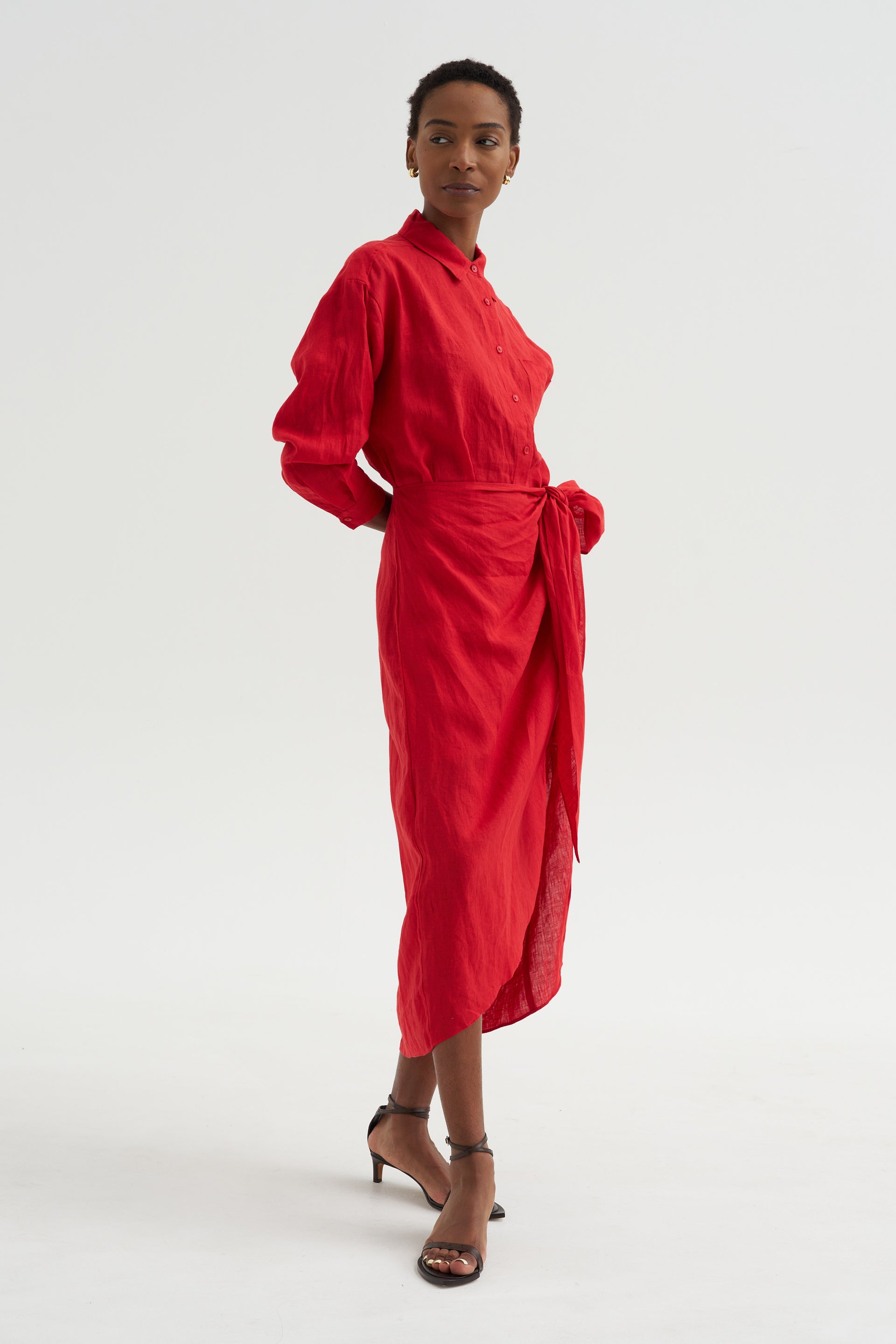 red satin shirt dress Red hammered Silk Charmeuse Shirt Dress  saumacollection