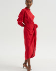 Alessandra - Sarong Shirt Dress, Red