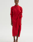 Alessandra - Sarong Shirt Dress, Red