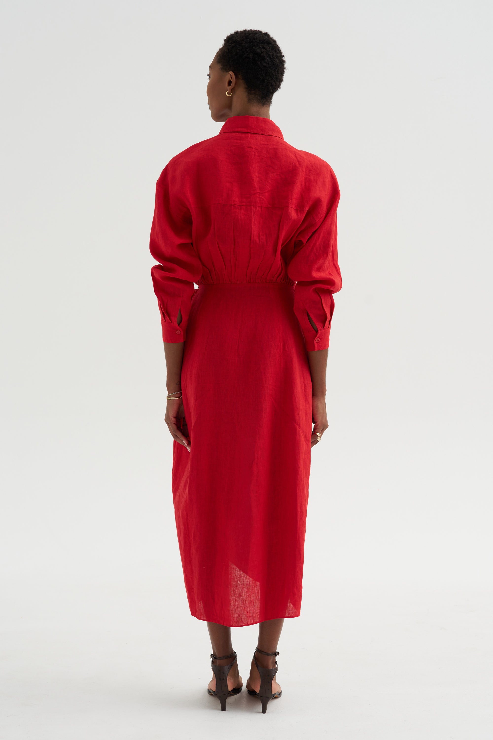 Alessandra - Sarong Shirt Dress, Red