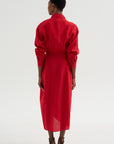 Alessandra - Sarong Shirt Dress, Red