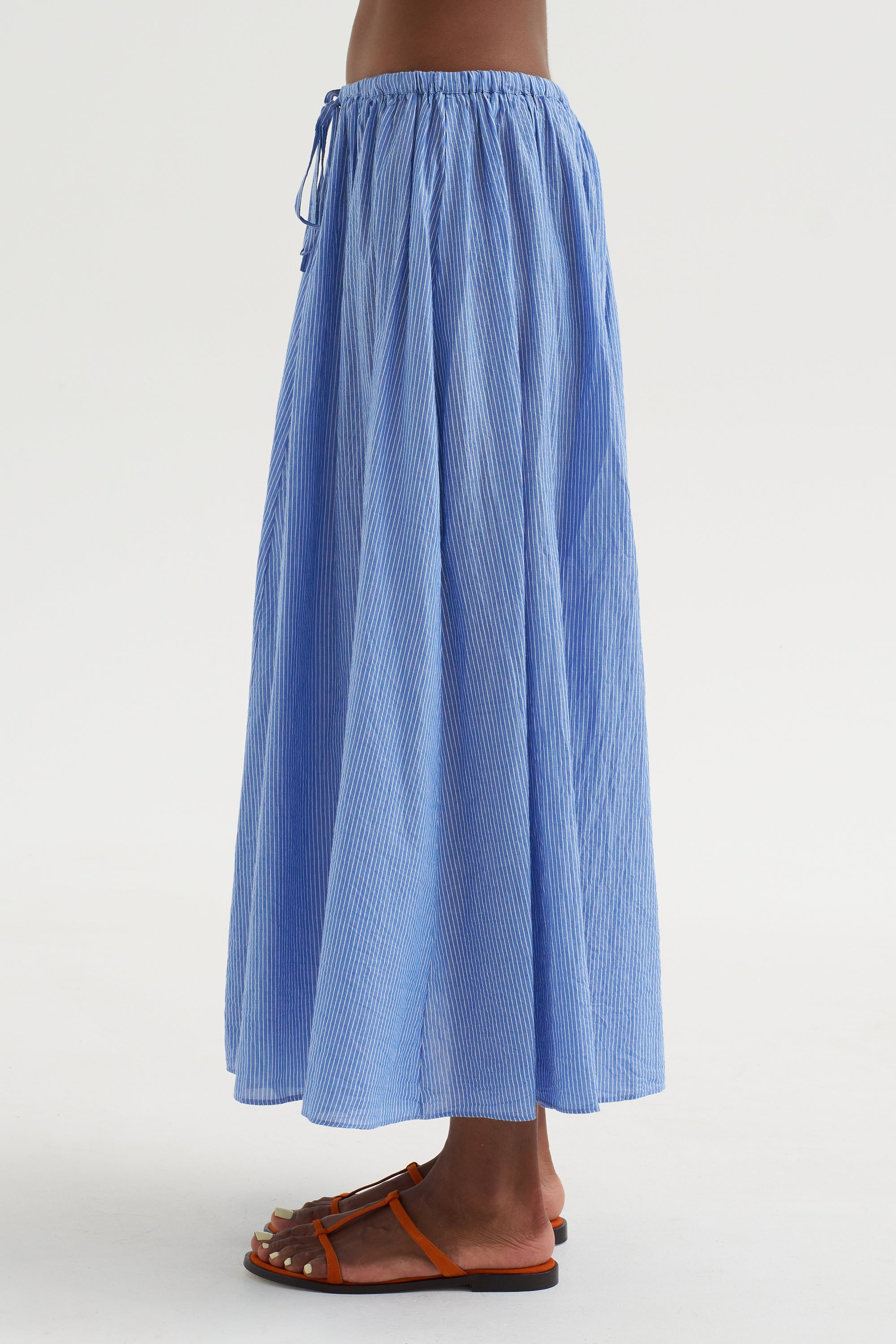 Hanne - Tie Maxi Skirt,  Microstripe Blue &amp; Cream