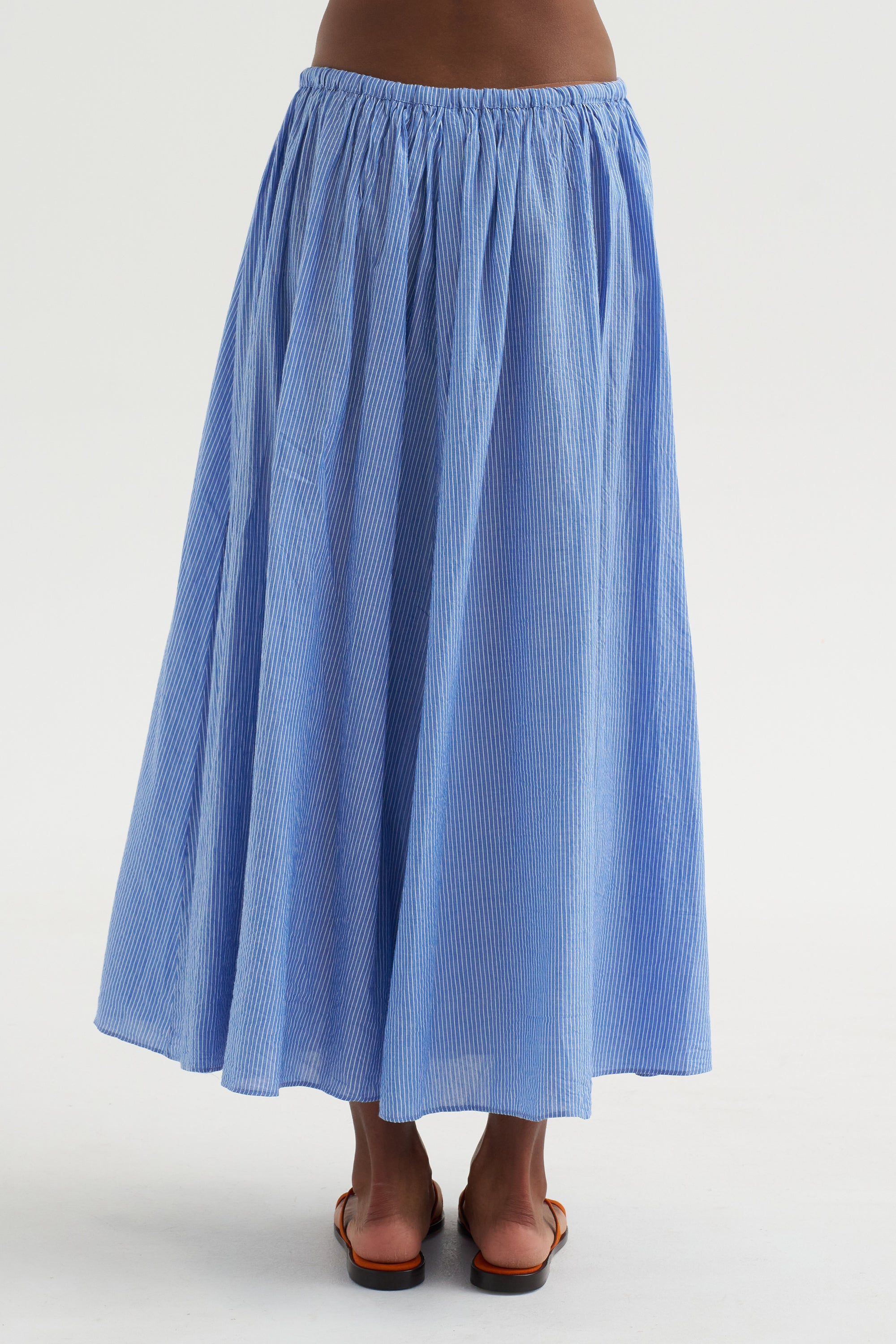 Hanne - Tie Maxi Skirt,  Microstripe Blue &amp; Cream