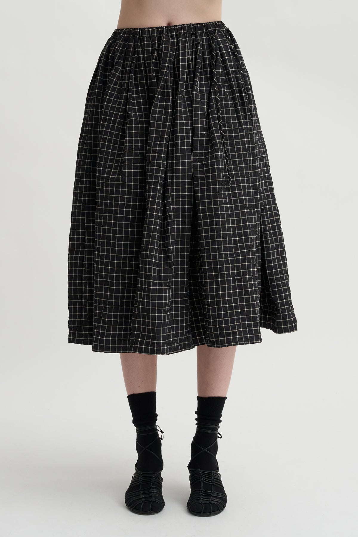 Grid Check Skirt, Black