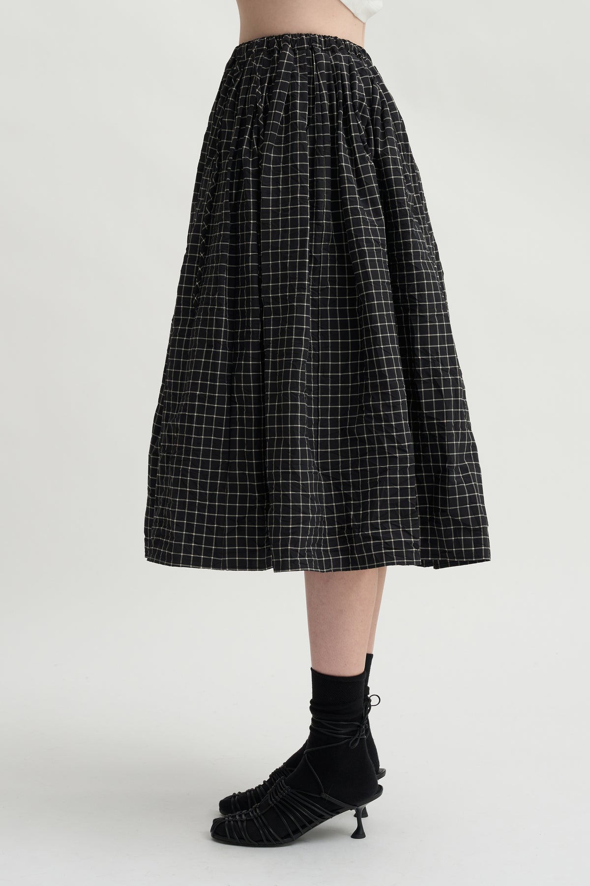 Grid Check Skirt, Black