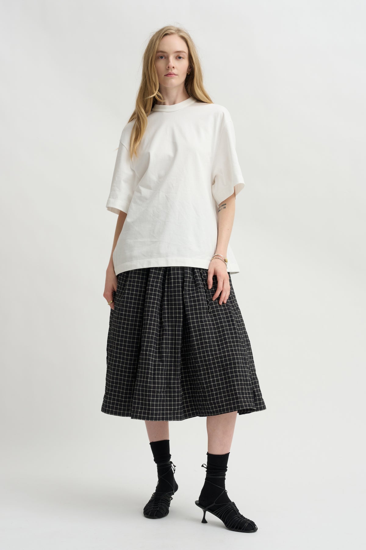 Grid Check Skirt, Black