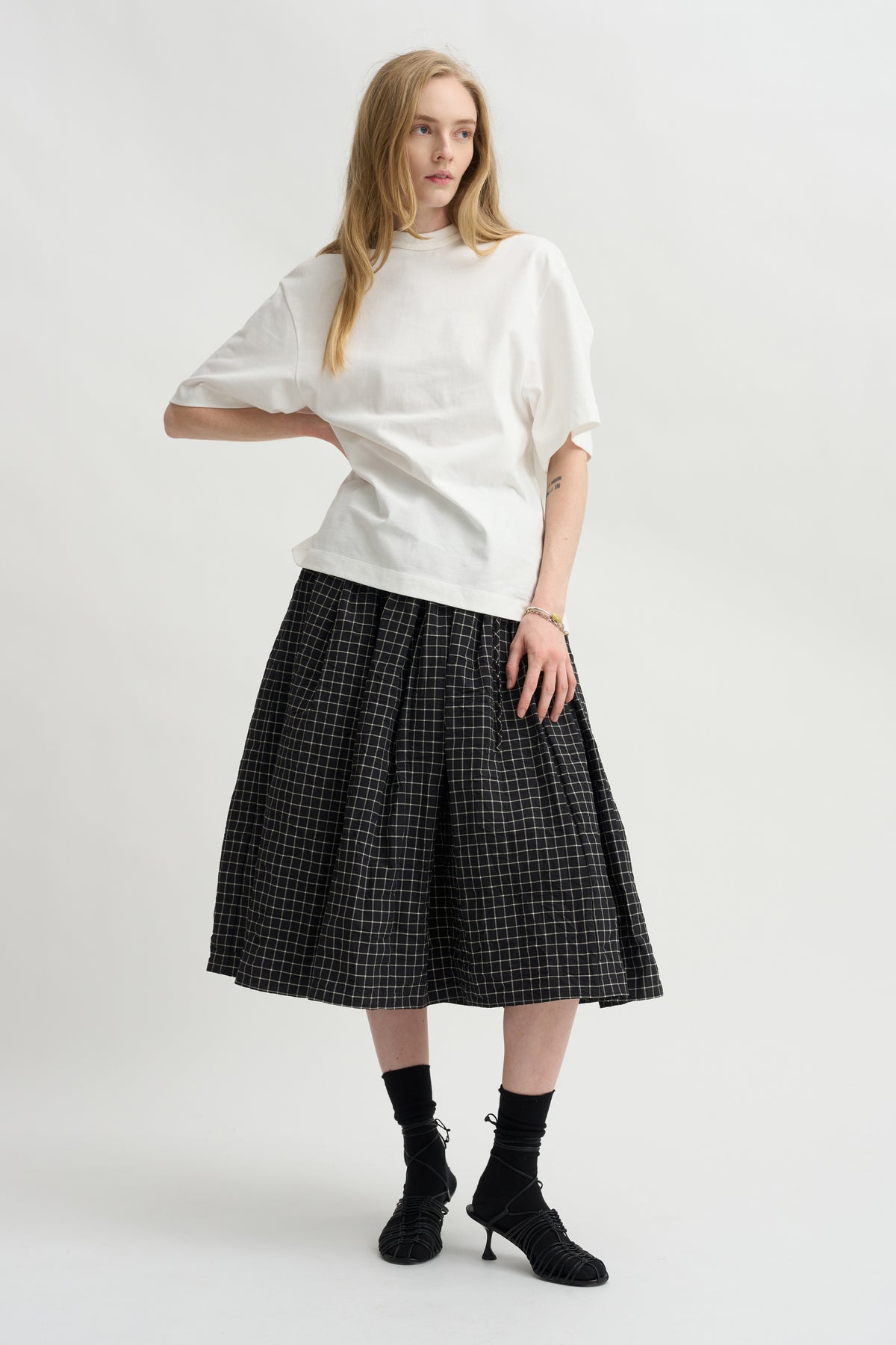 Grid Check Skirt, Black