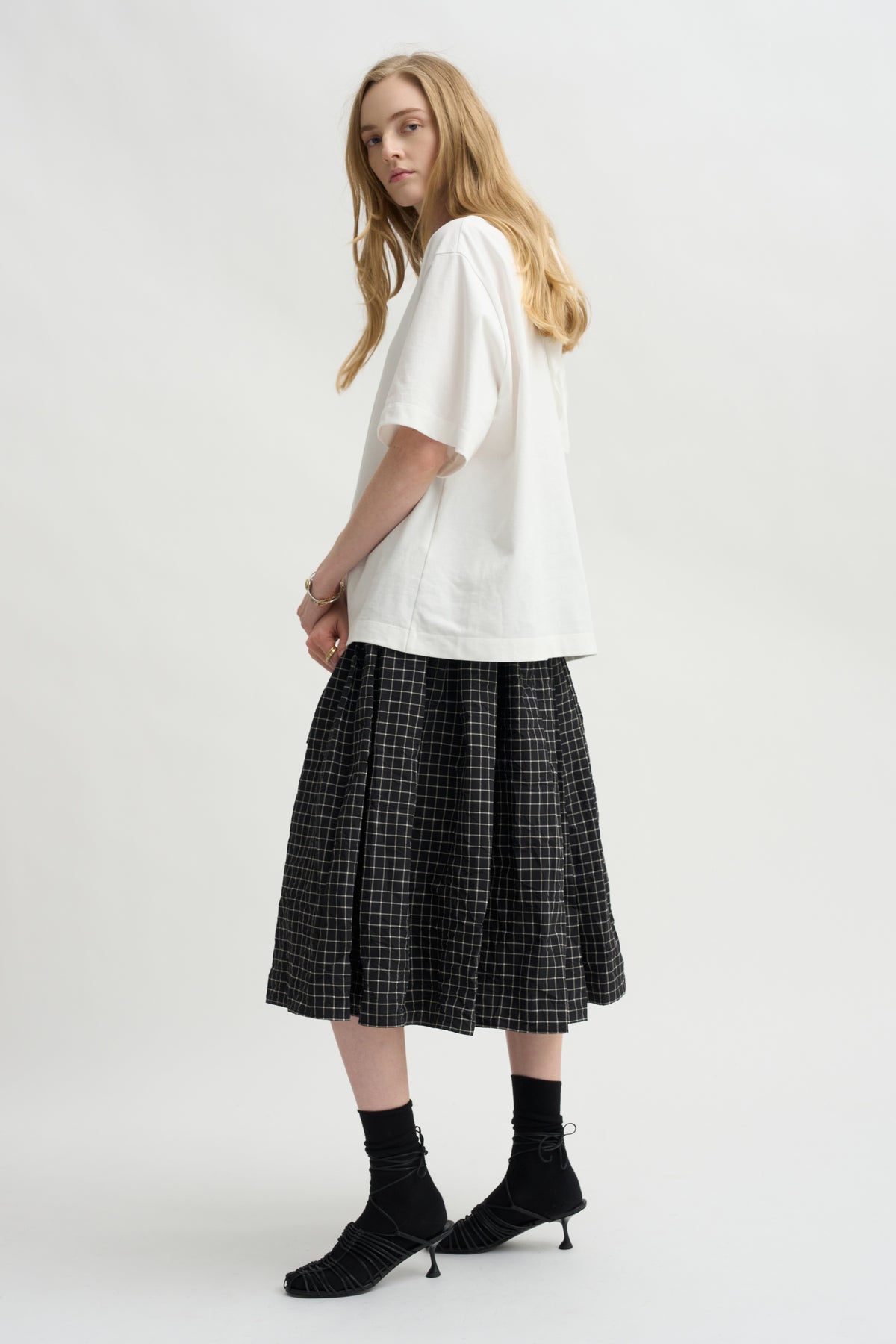 Grid Check Skirt, Black
