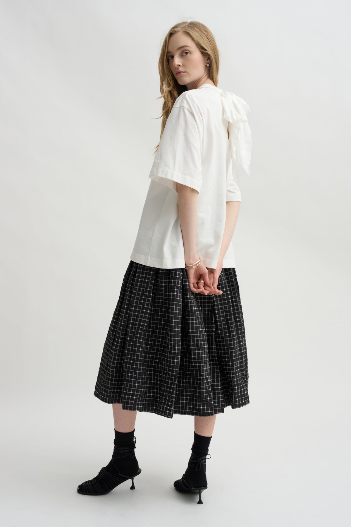 Grid Check Skirt, Black