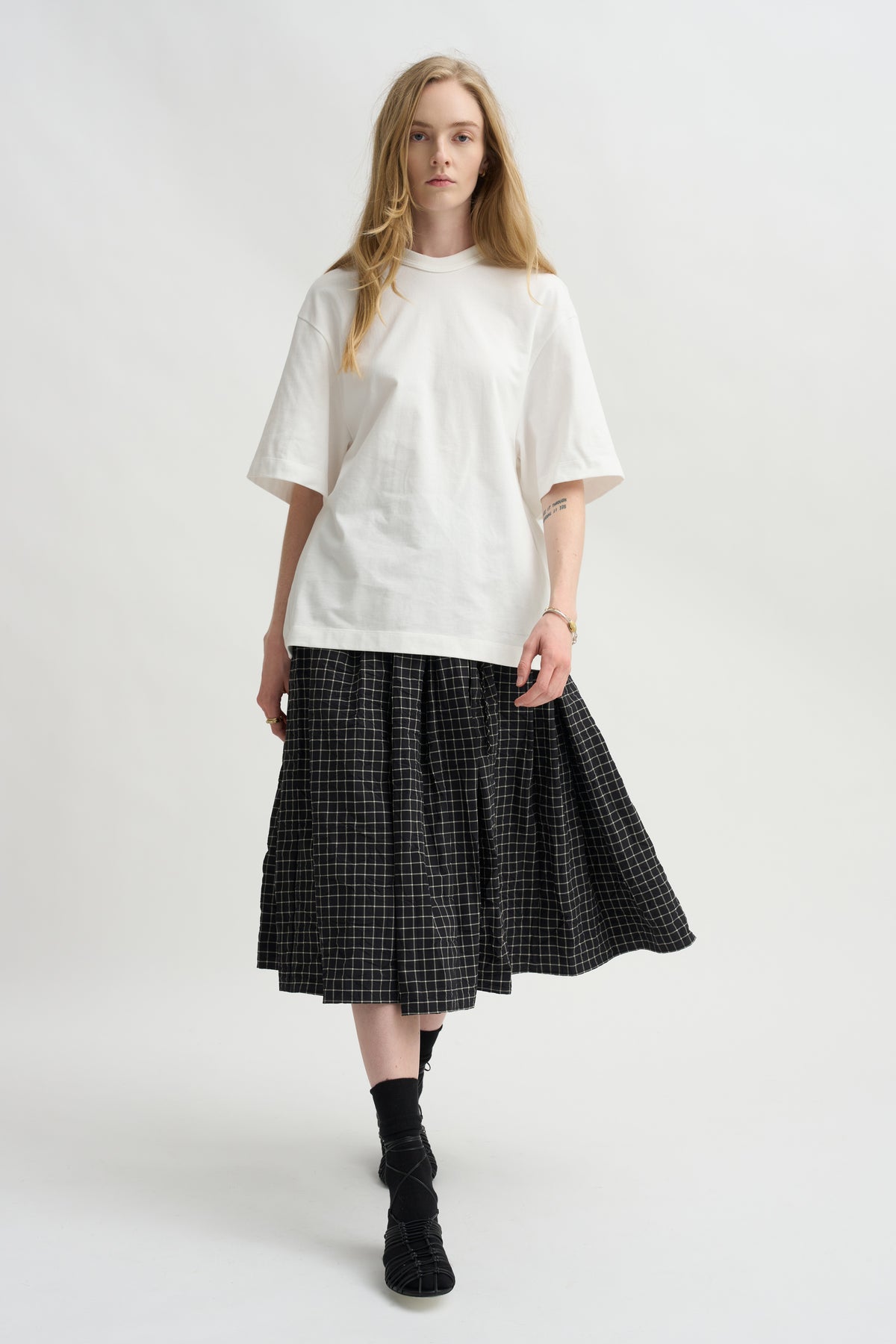 Grid Check Skirt, Black