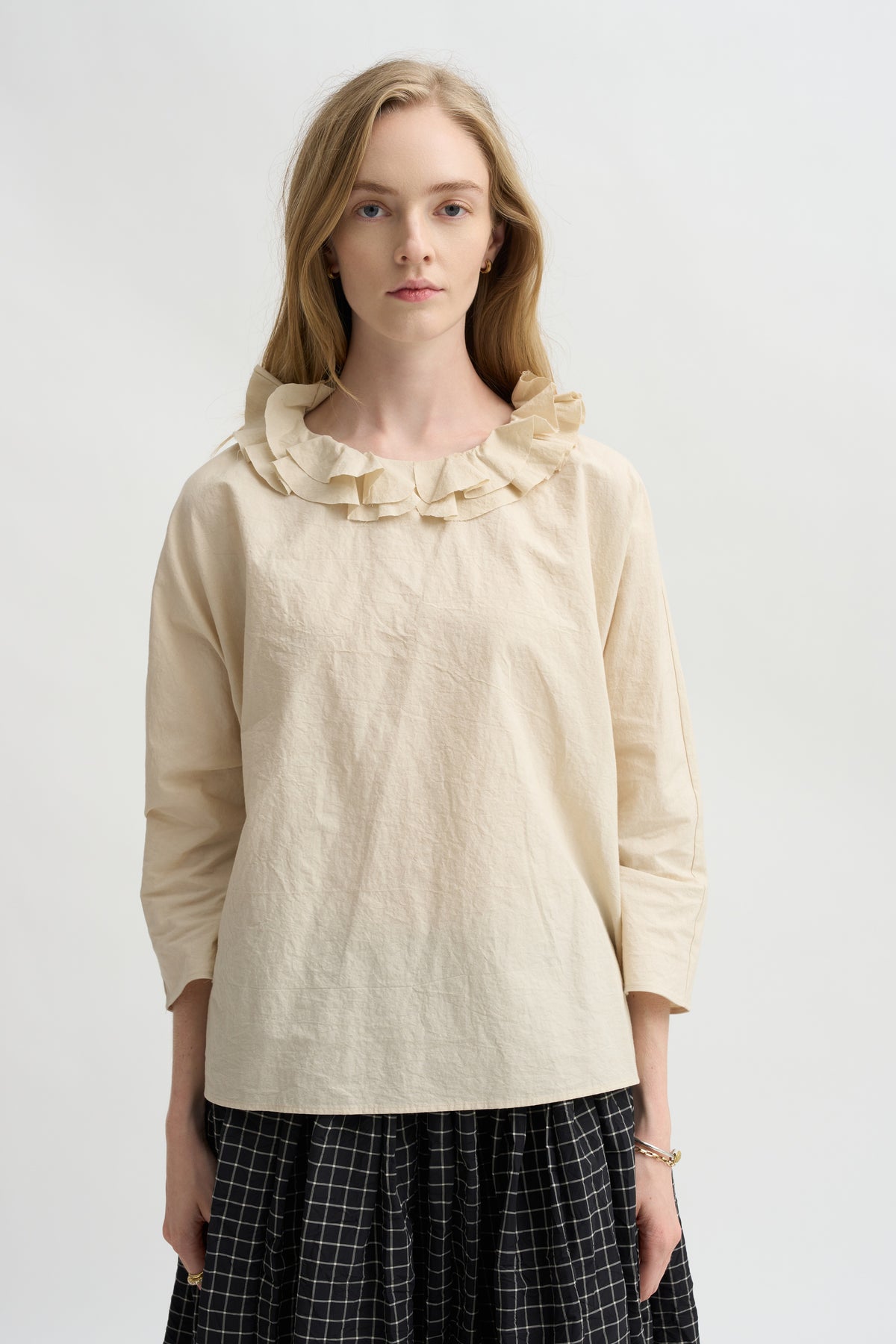 Ruffle Collar Shirt, Natural