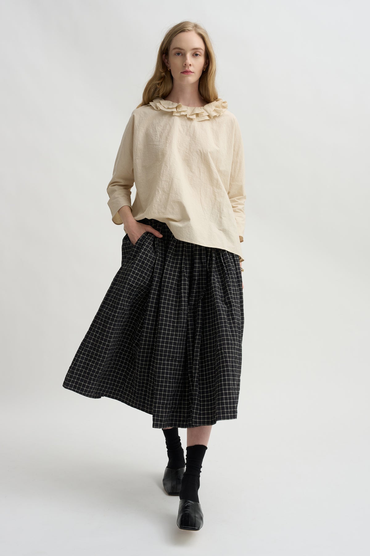 Ruffle Collar Shirt, Natural