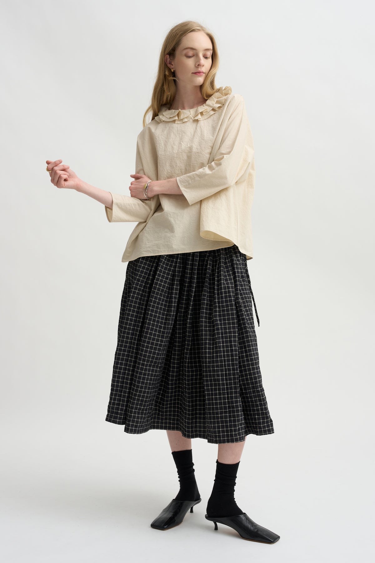 Ruffle Collar Shirt, Natural
