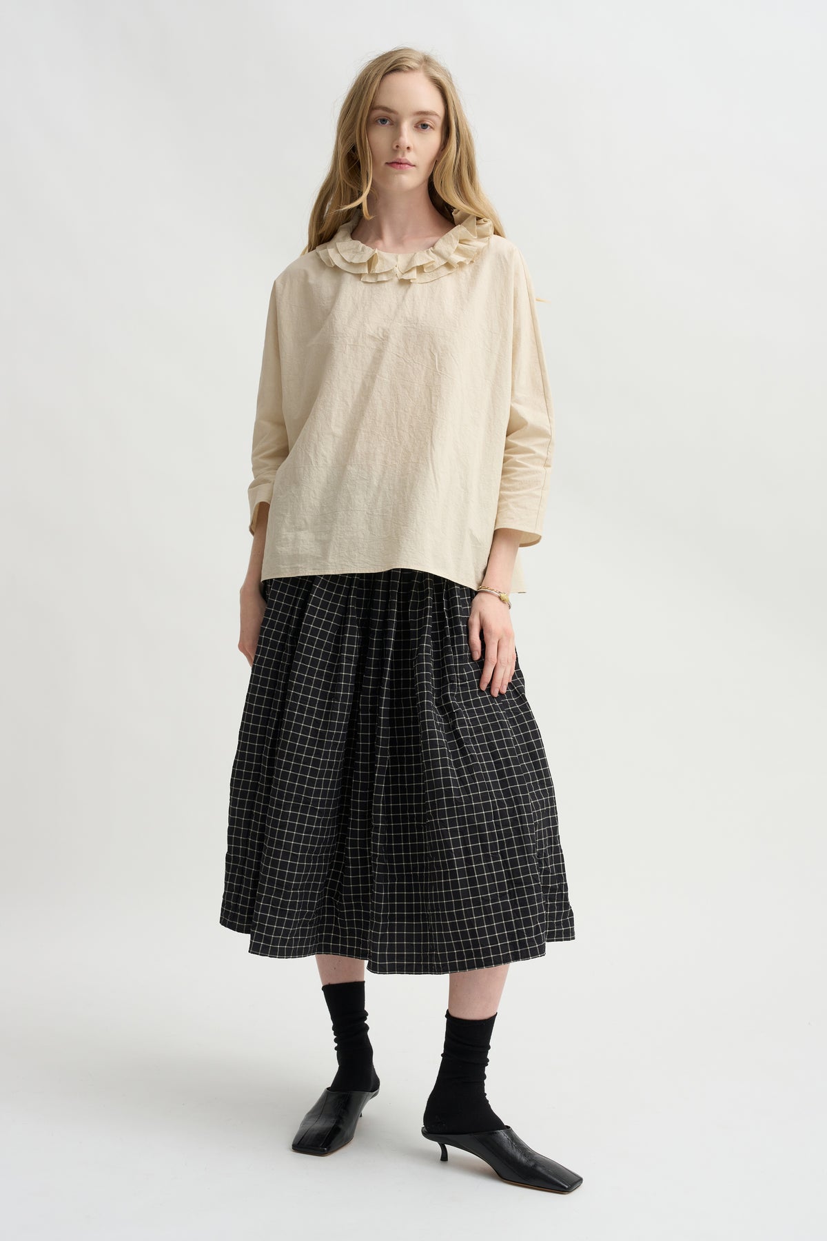 Ruffle Collar Shirt, Natural