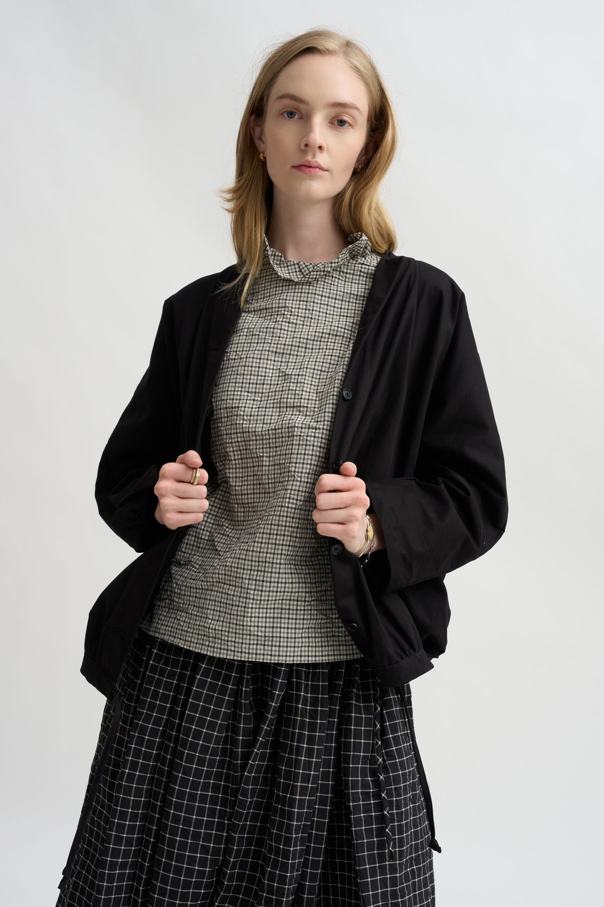 Short Sleeve Ruffle Shirt, Natural Cement