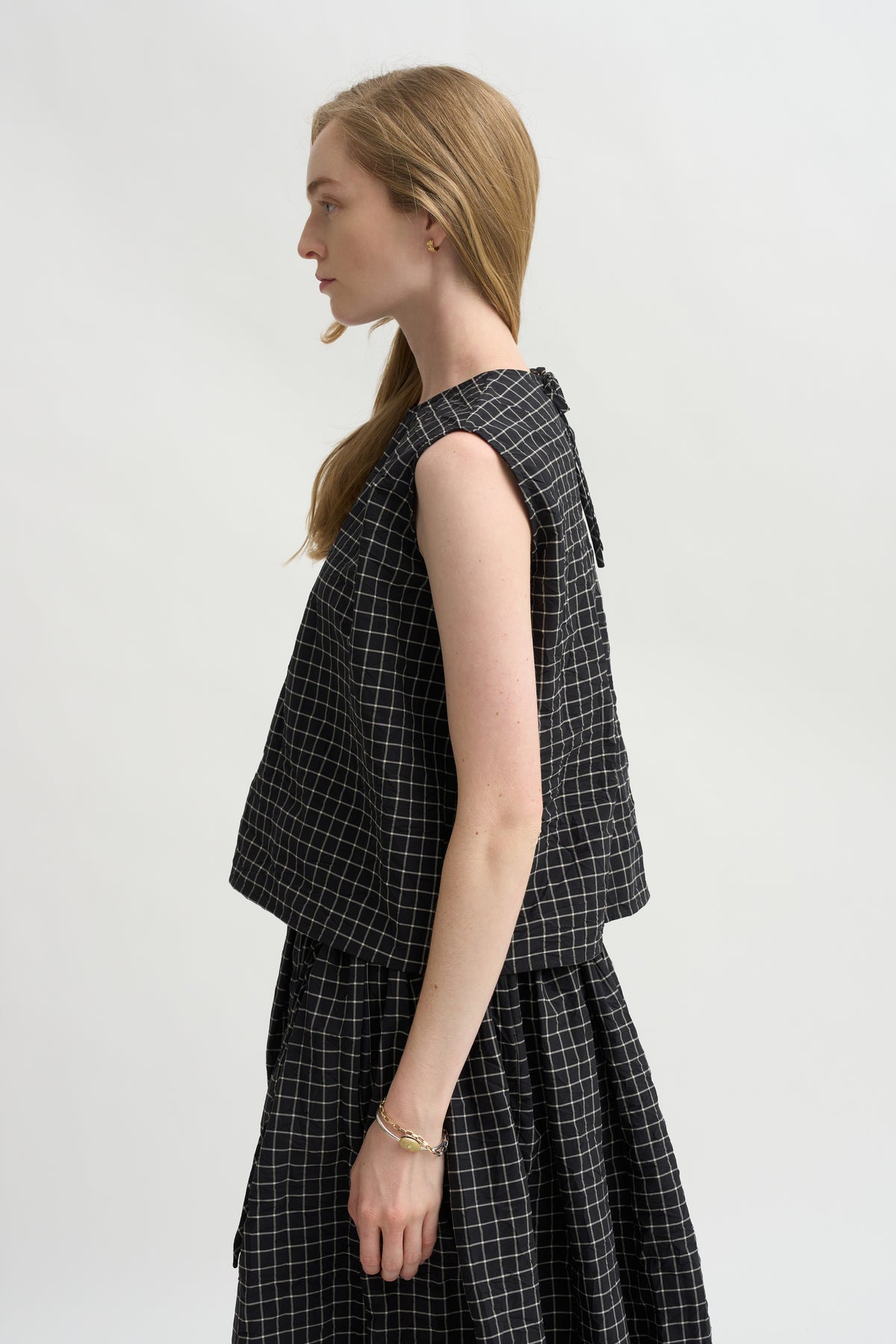 Grid Check Sleeveless Top, Black