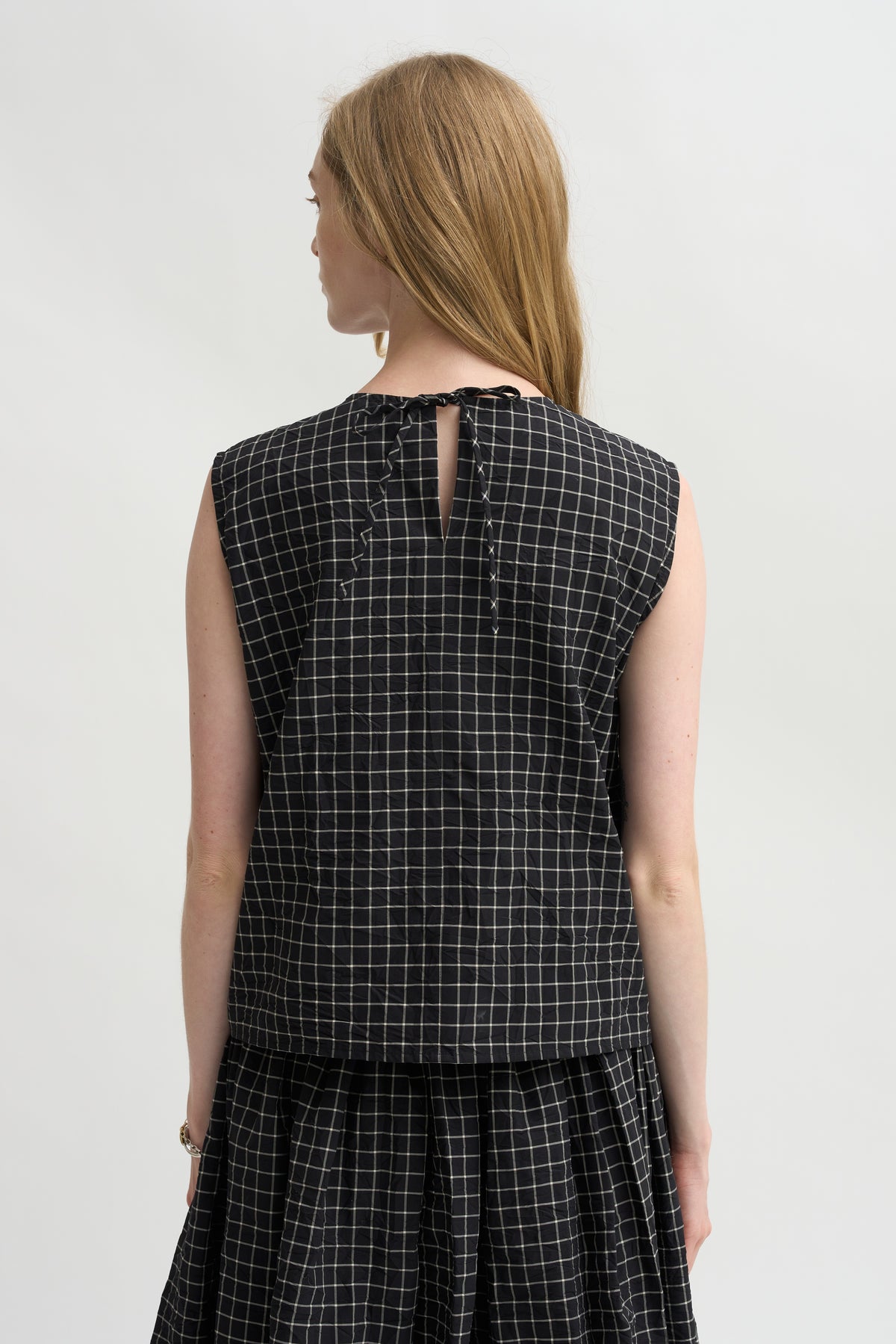 Grid Check Sleeveless Top, Black