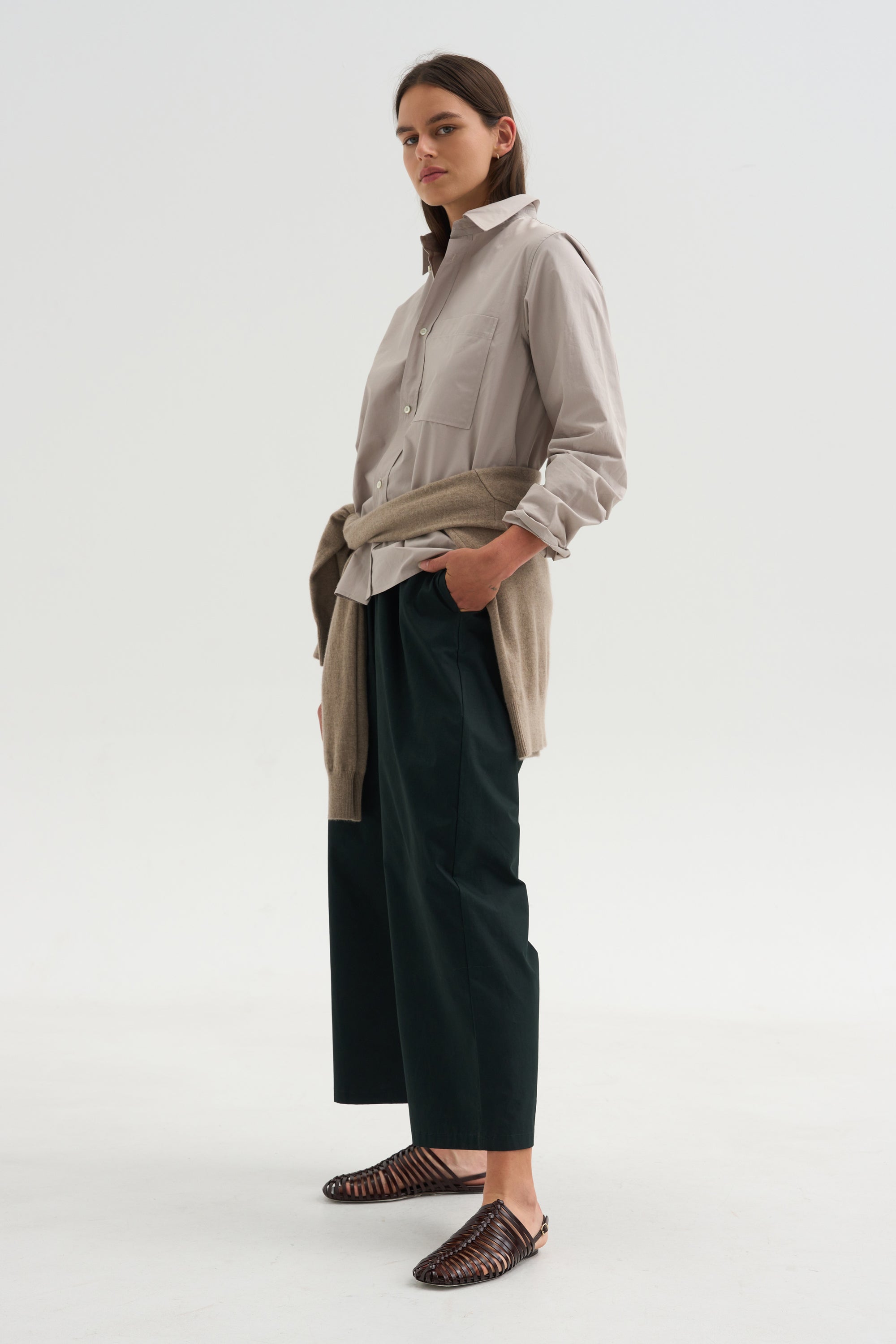 Cotton &amp; Linen Trouser, Bottle Green