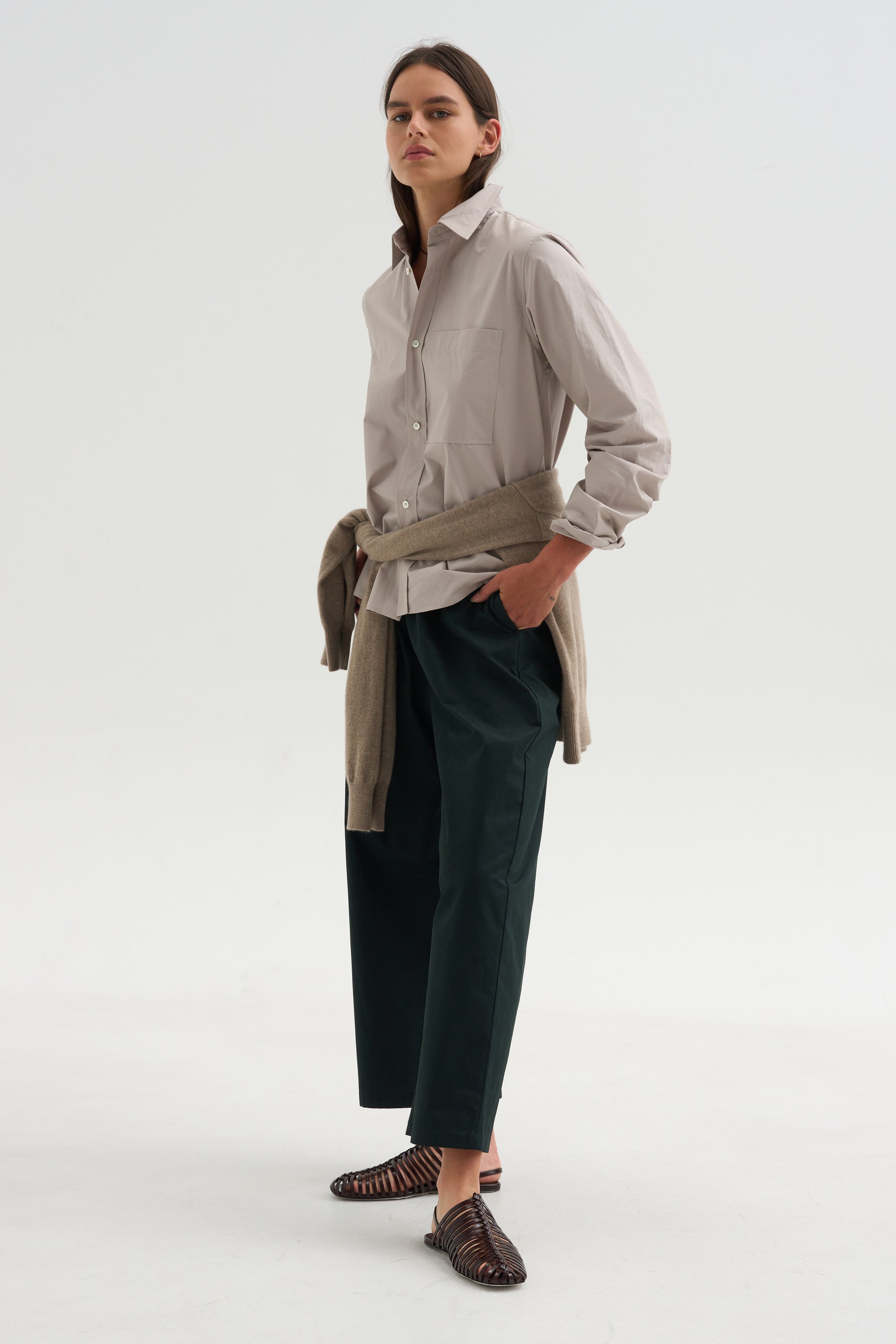 Cotton &amp; Linen Trouser, Bottle Green