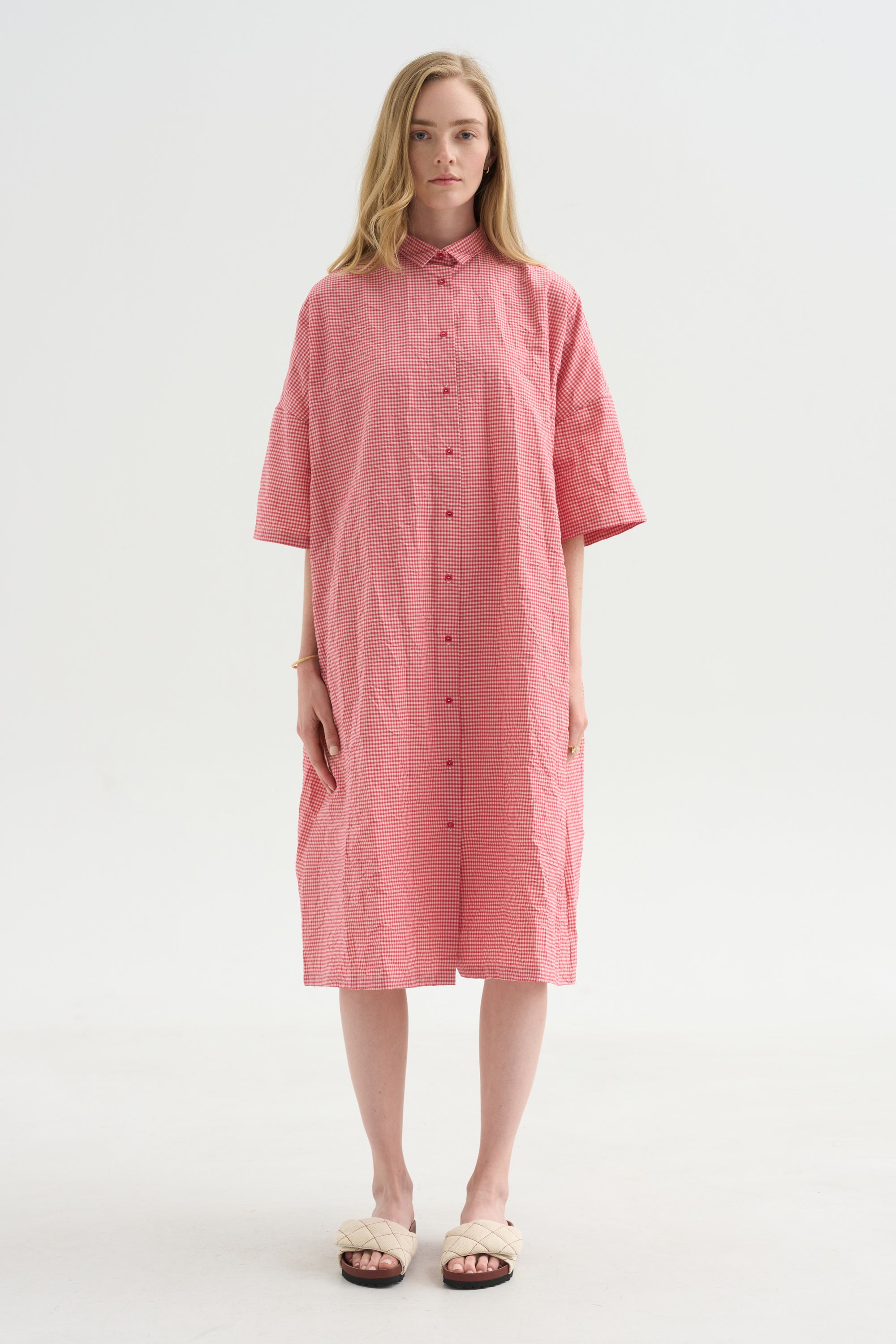 Vichy Tech Cotton Dress, Raspberry