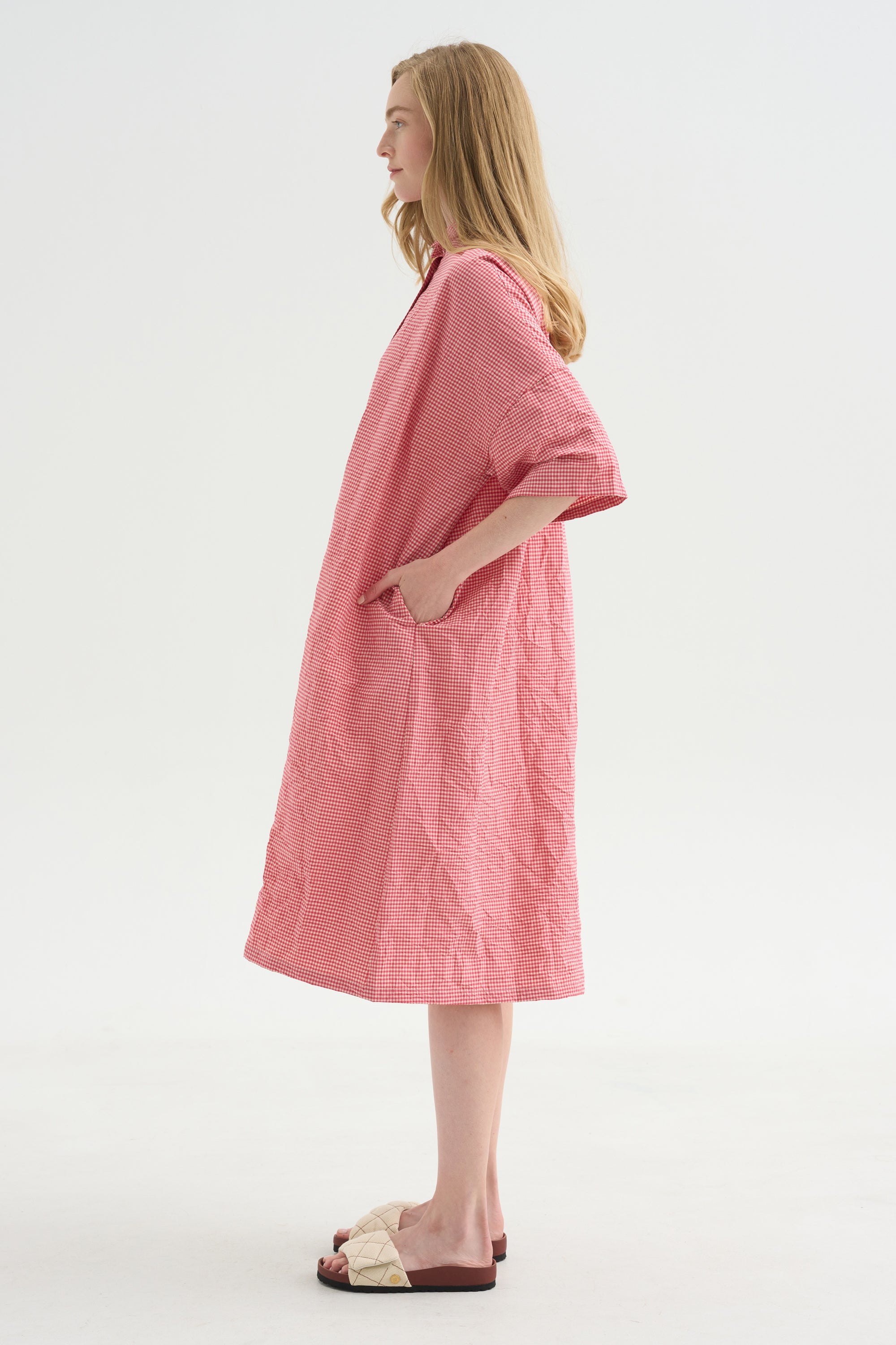 Vichy Tech Cotton Dress, Raspberry