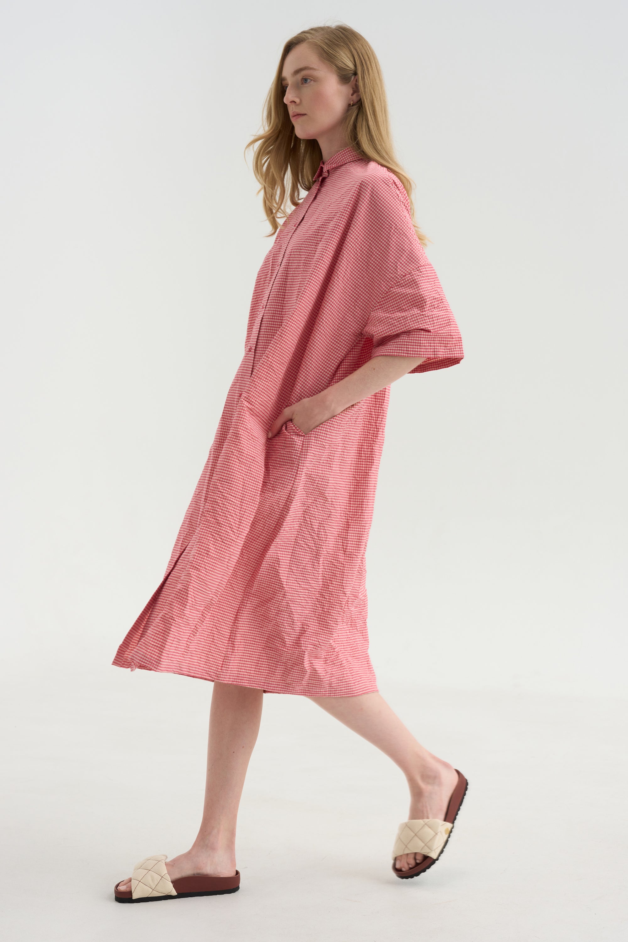 Vichy Tech Cotton Dress, Raspberry