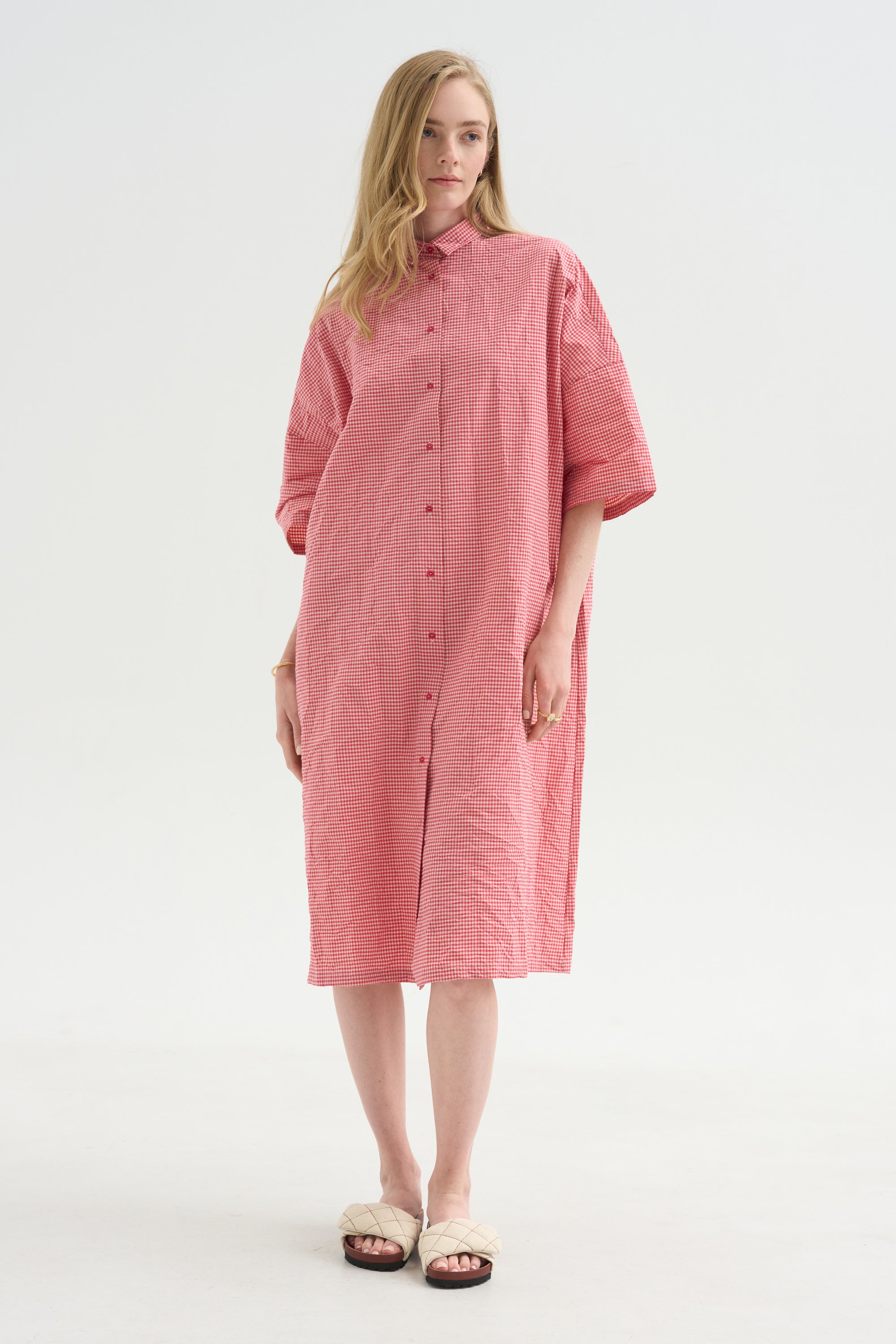 Vichy Tech Cotton Dress, Raspberry