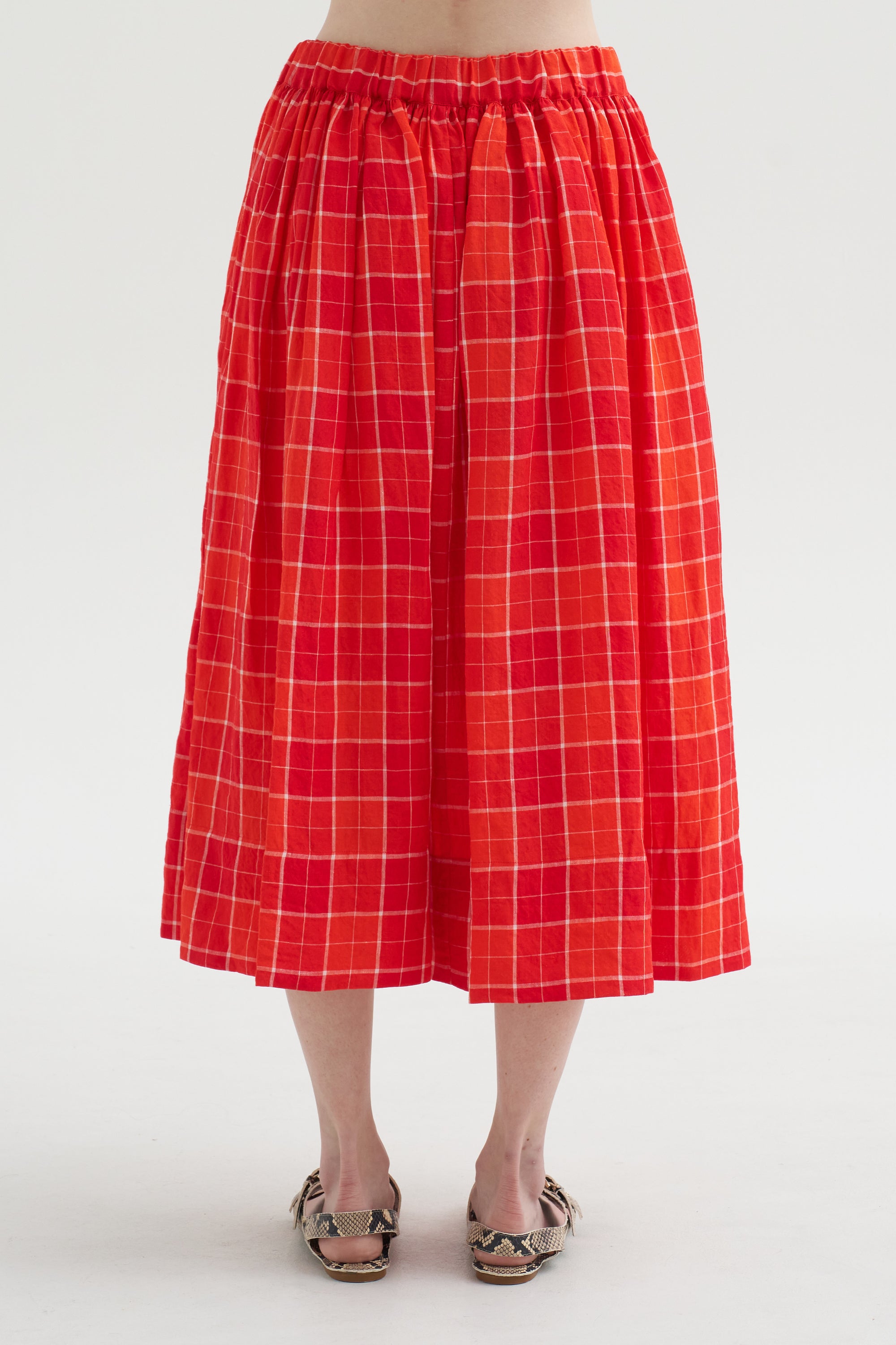 Tartan Linen Skirt, Tomato