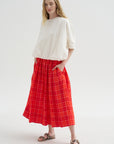 Tartan Linen Skirt, Tomato