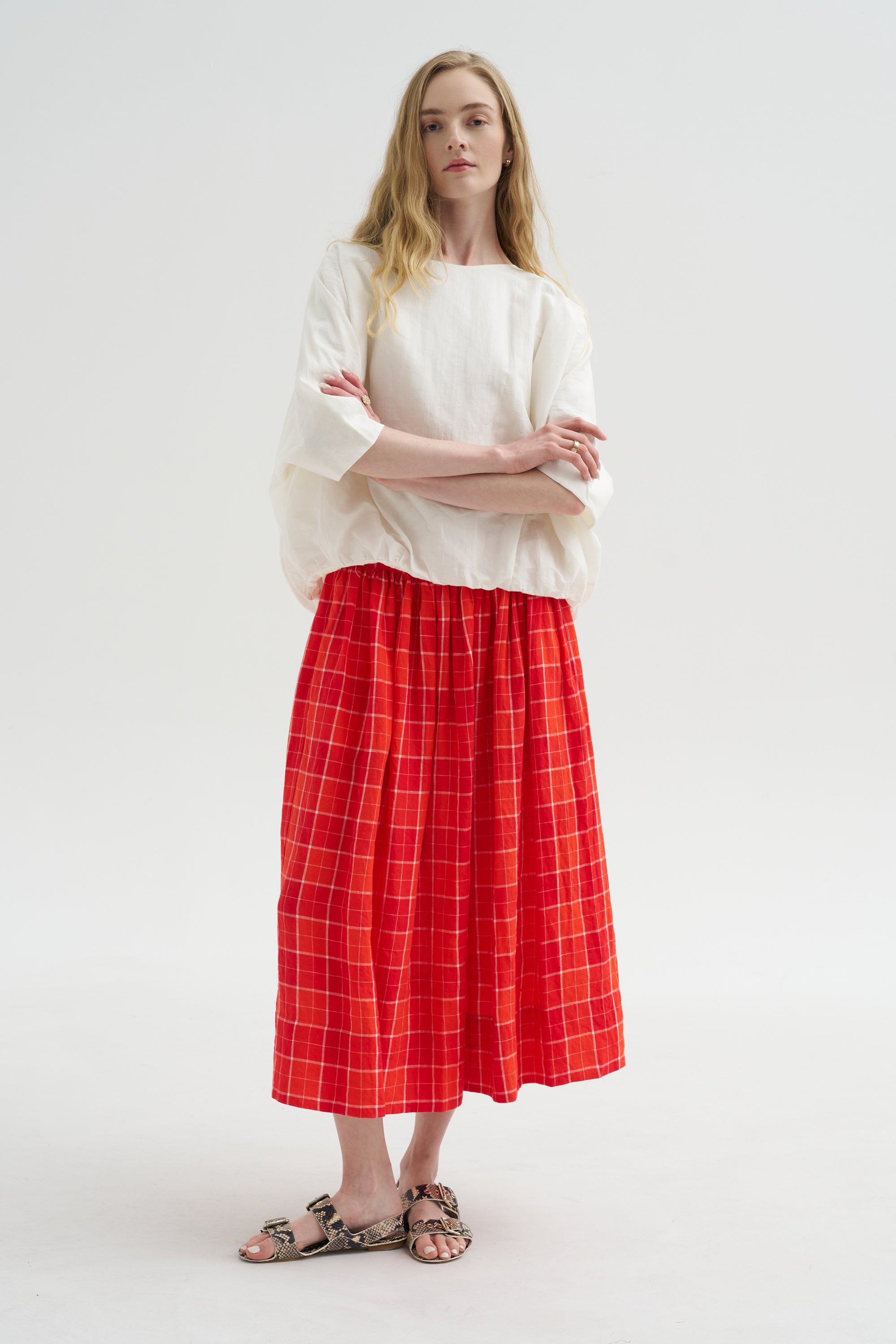 Tartan Linen Skirt, Tomato