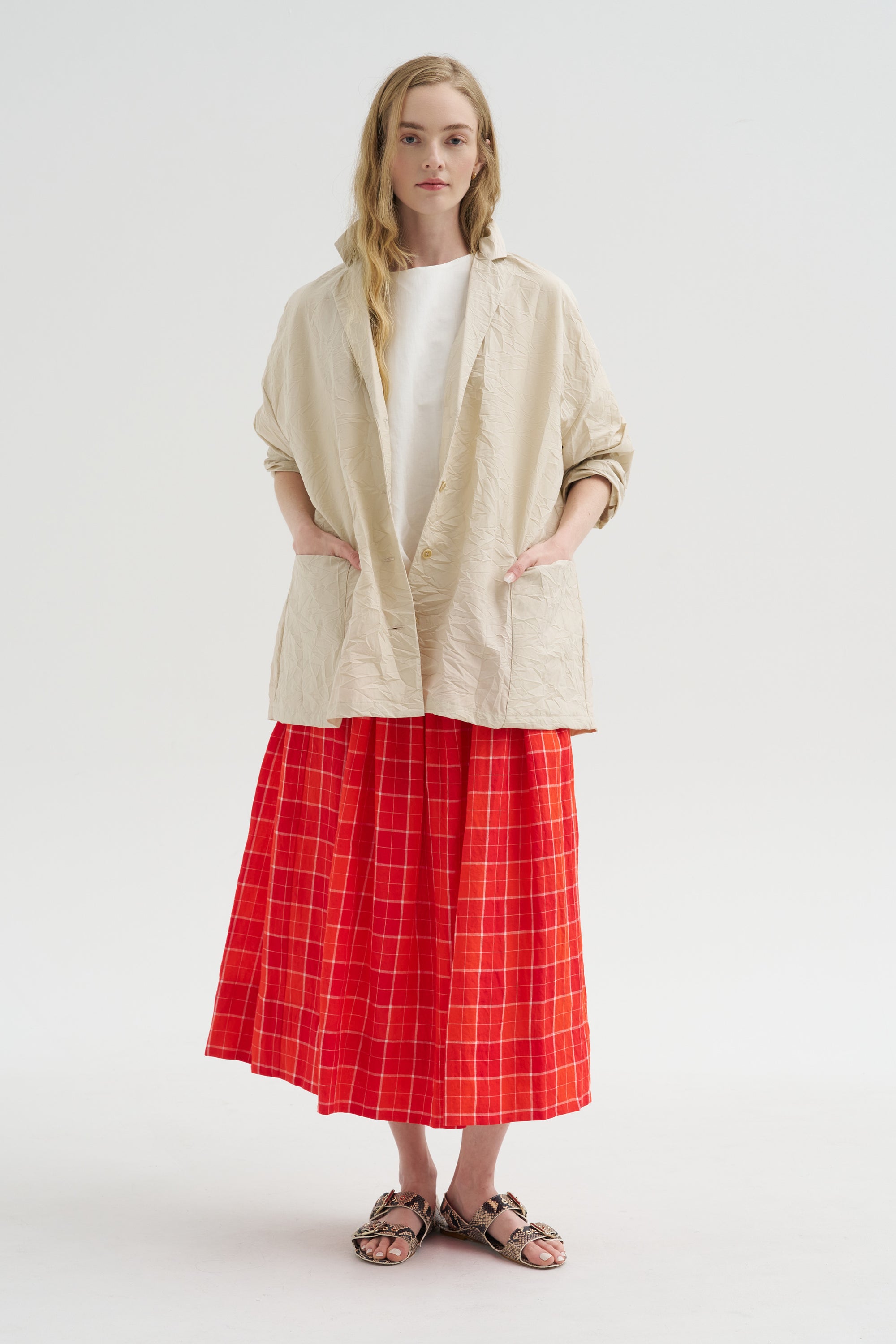 Tartan Linen Skirt, Tomato