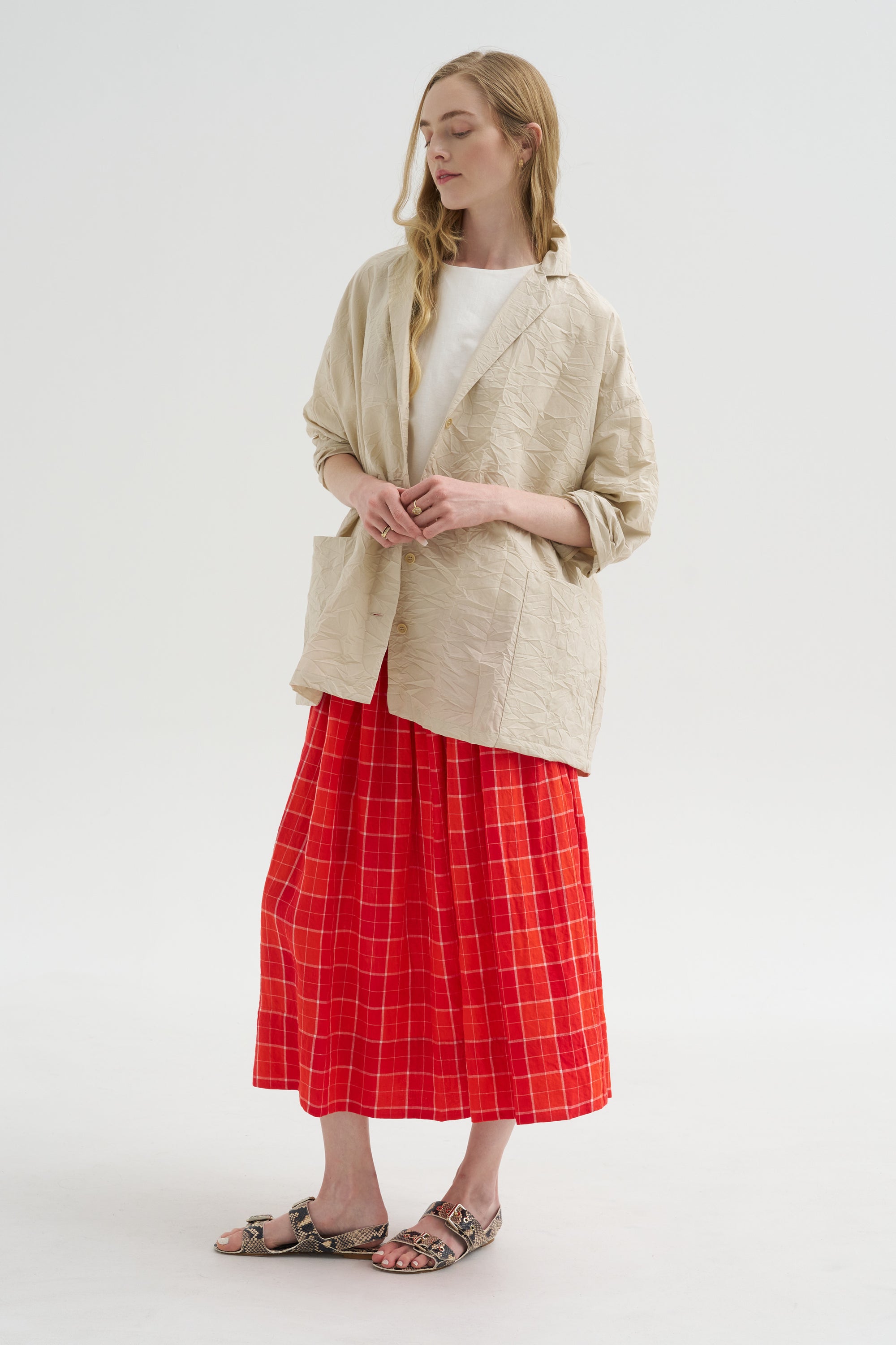 Tartan Linen Skirt, Tomato