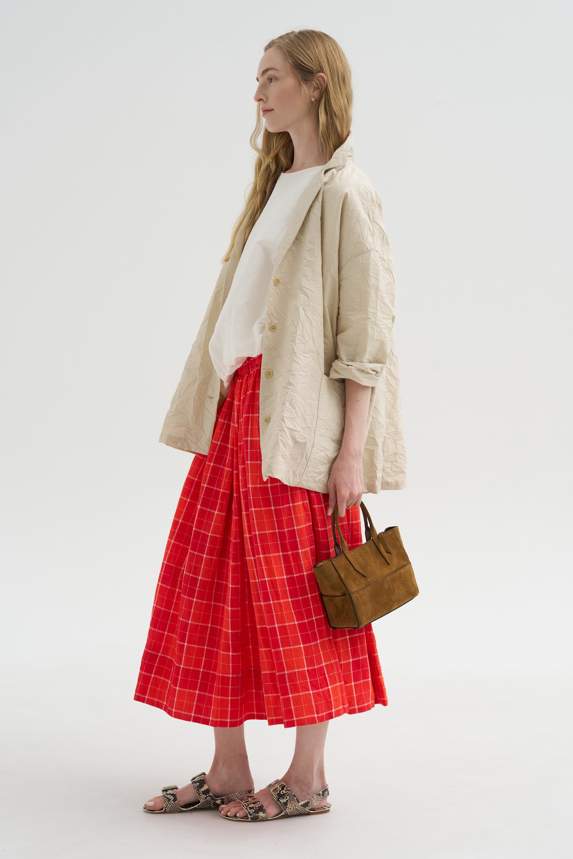 Tartan Linen Skirt, Tomato