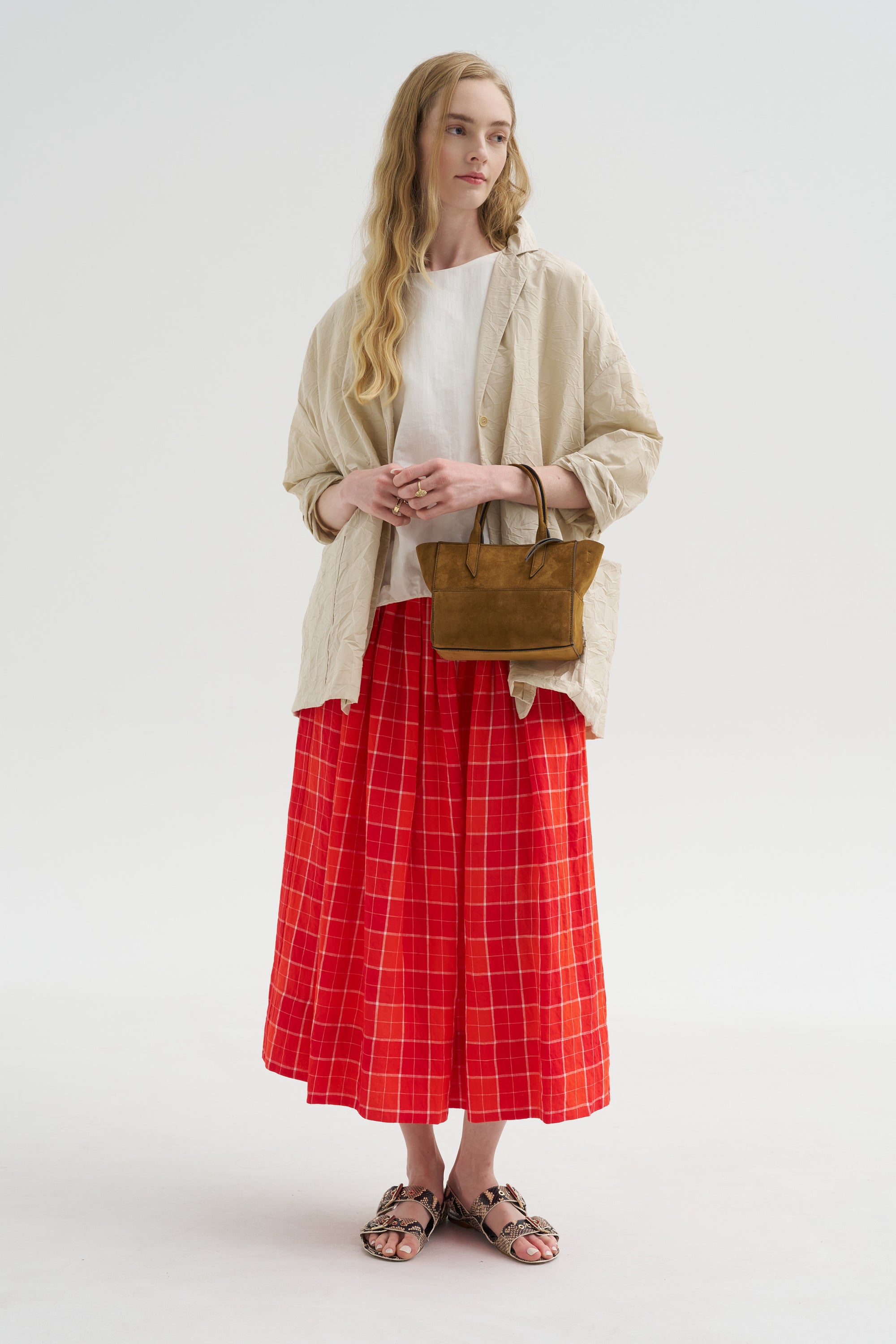 Tartan Linen Skirt, Tomato