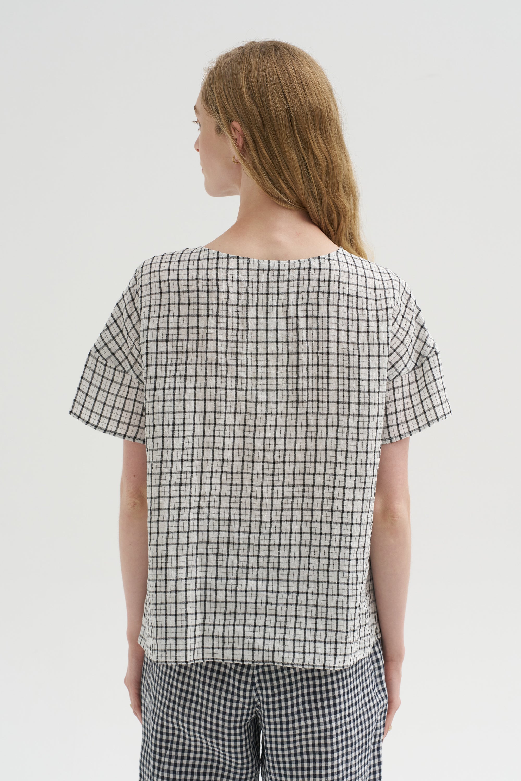 Checked Linen Shirt, Black