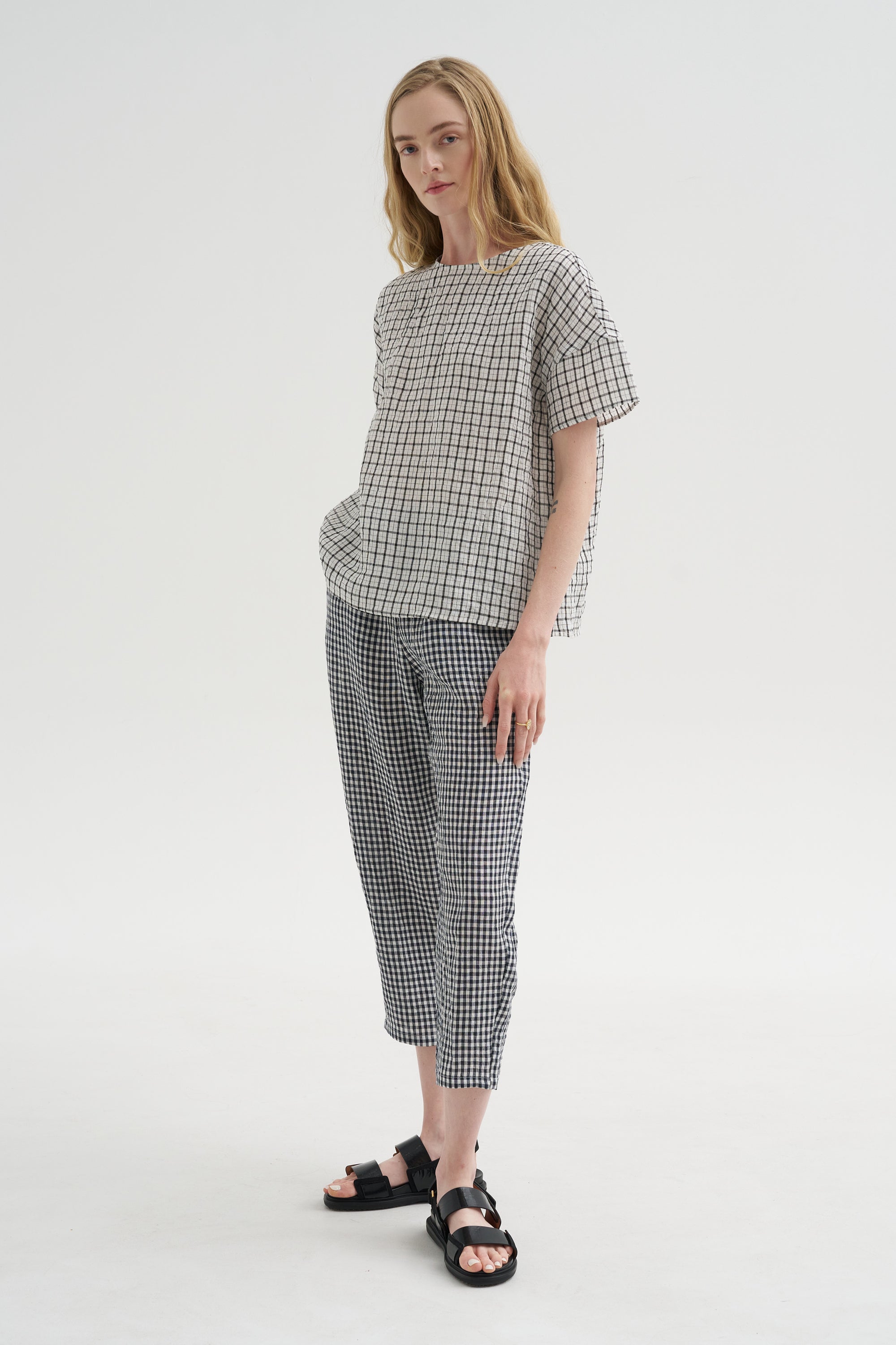 Checked Linen Shirt, Black