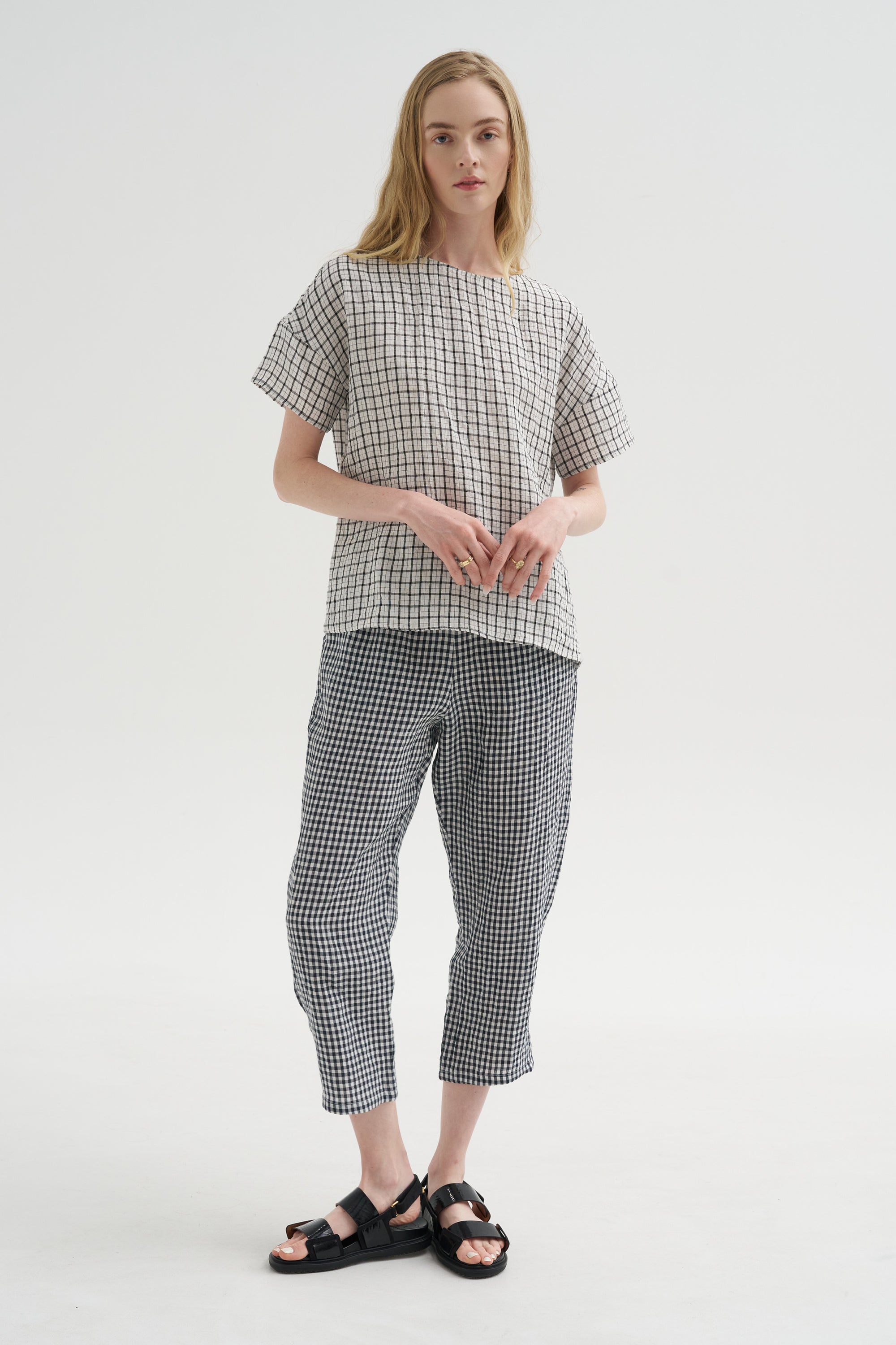 Checked Linen Shirt, Black