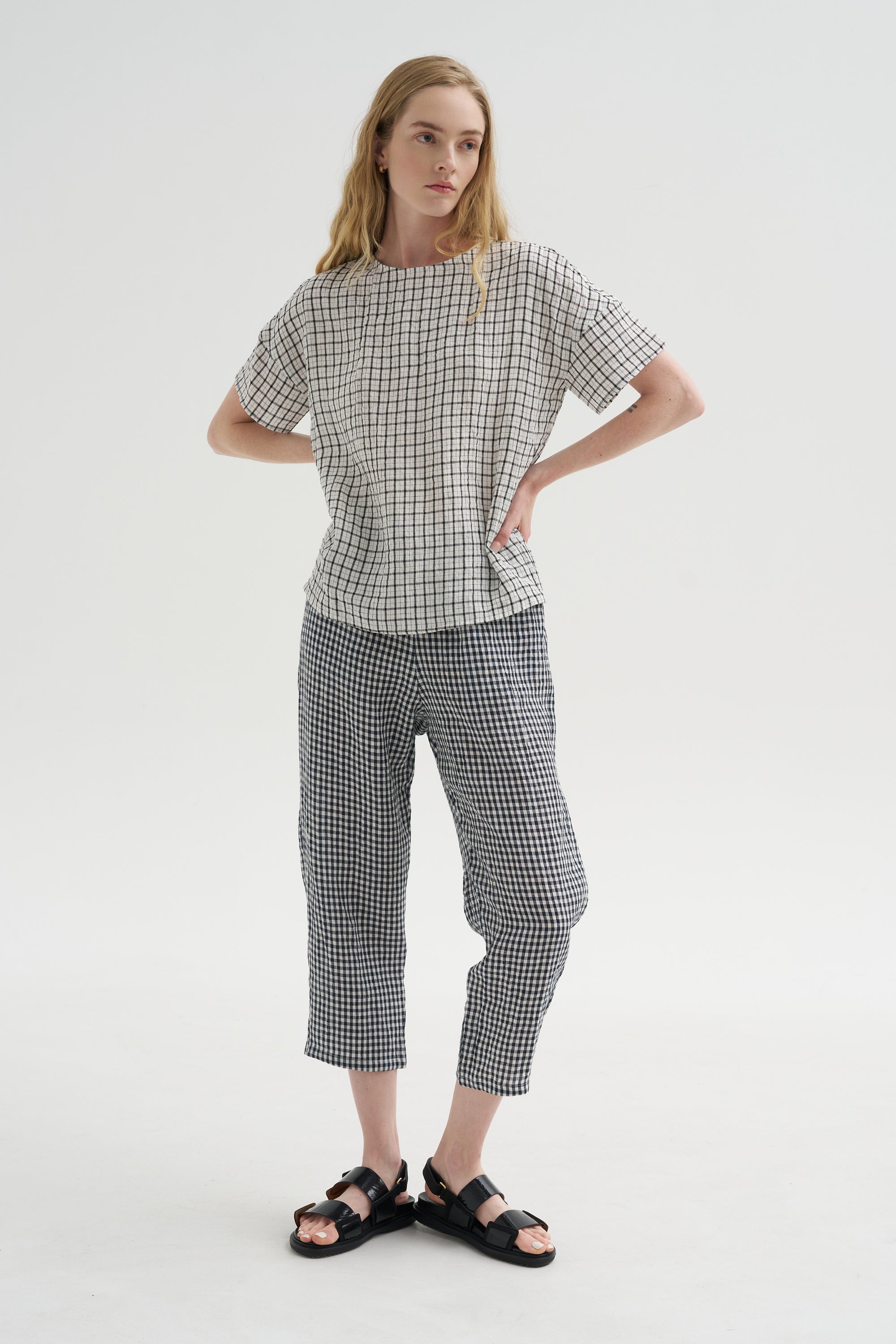 Checked Linen Shirt, Black