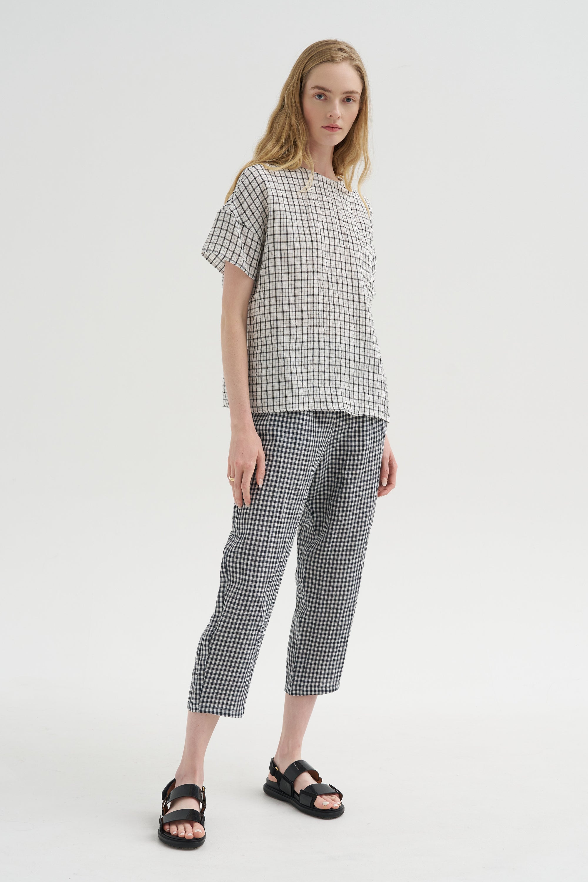 Checked Linen Shirt, Black