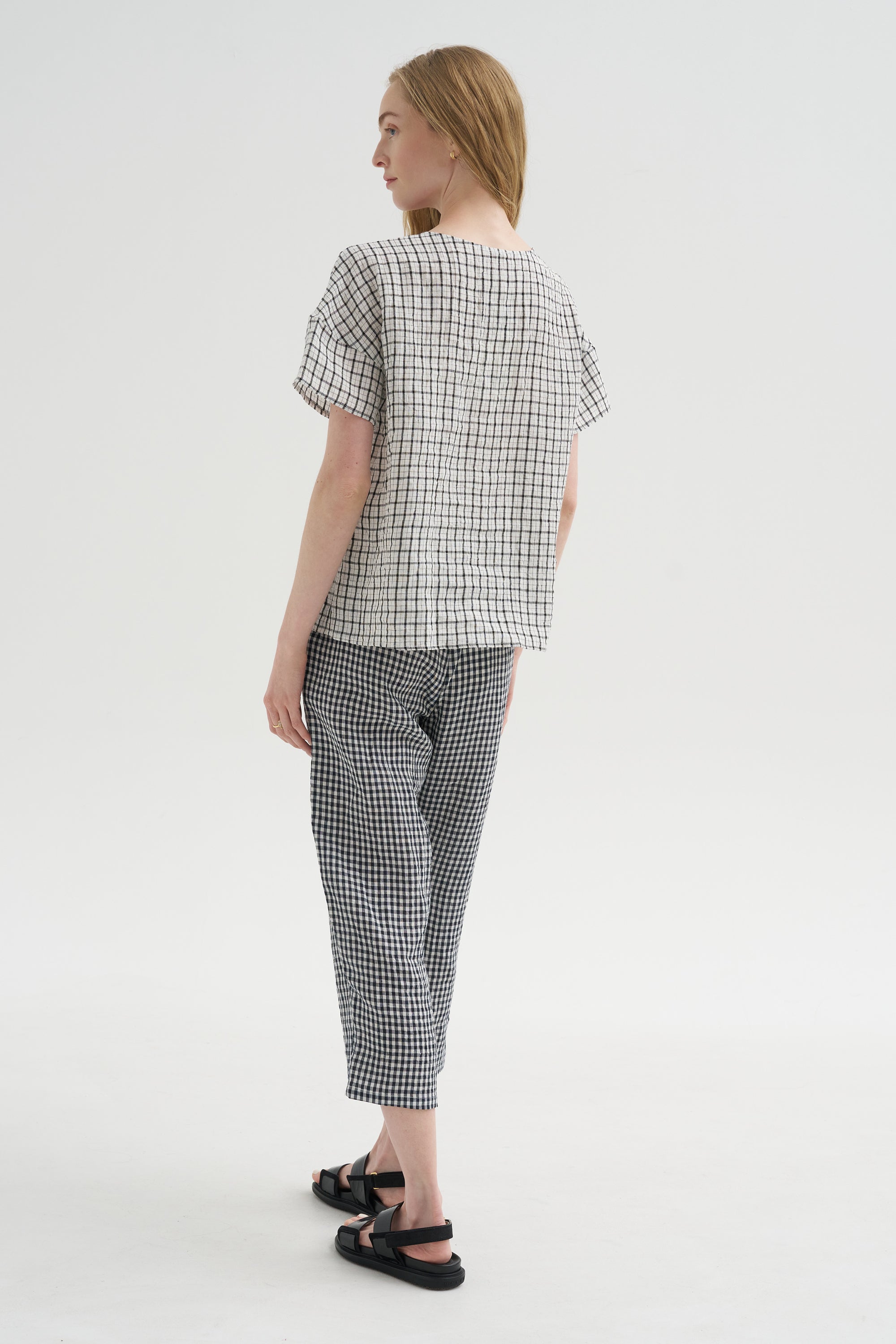 Checked Linen Shirt, Black