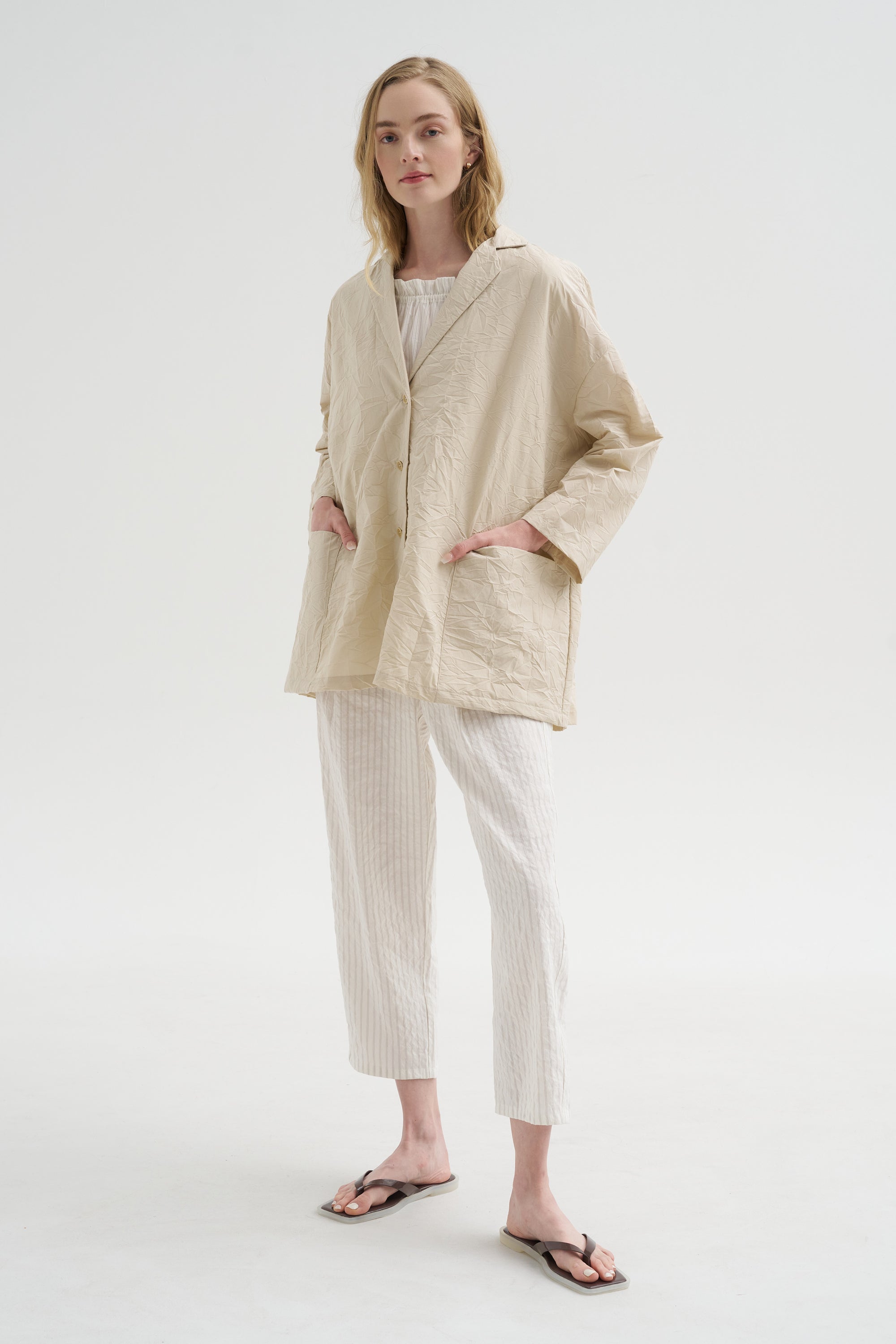 Crinkle Poplin Jacket, Cappuccino