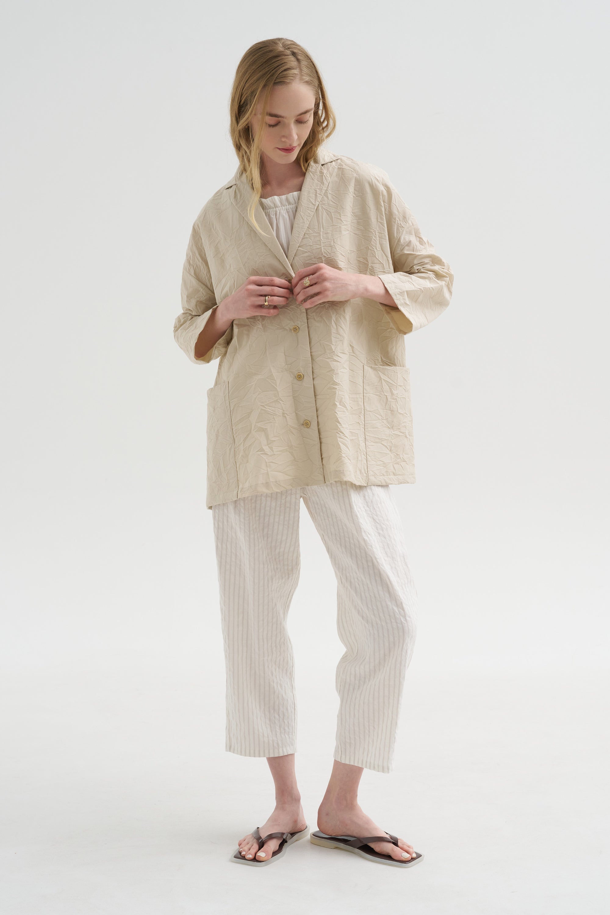 Crinkle Poplin Jacket, Cappuccino