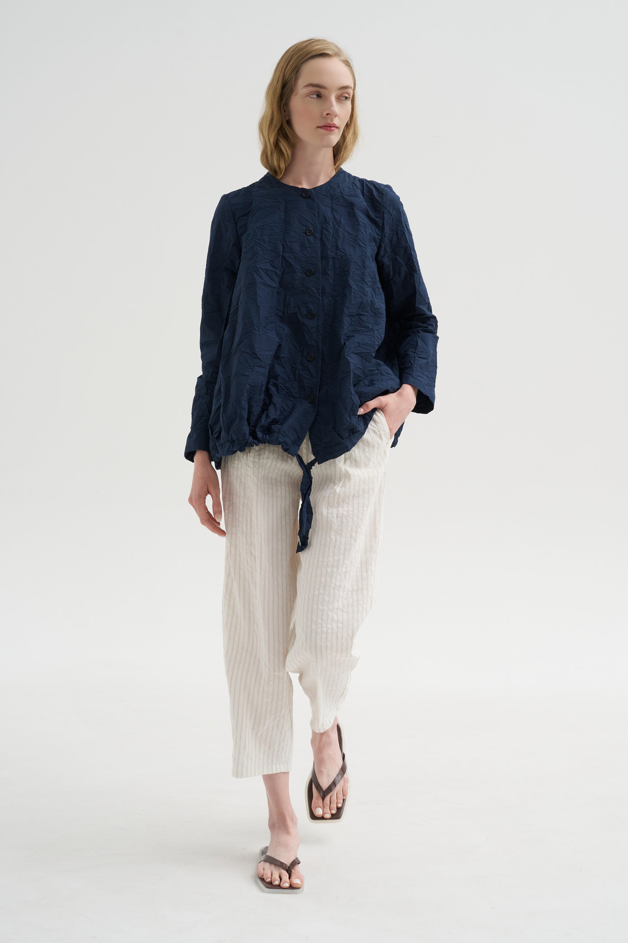Pinstripe Linen Trouser, Meringue